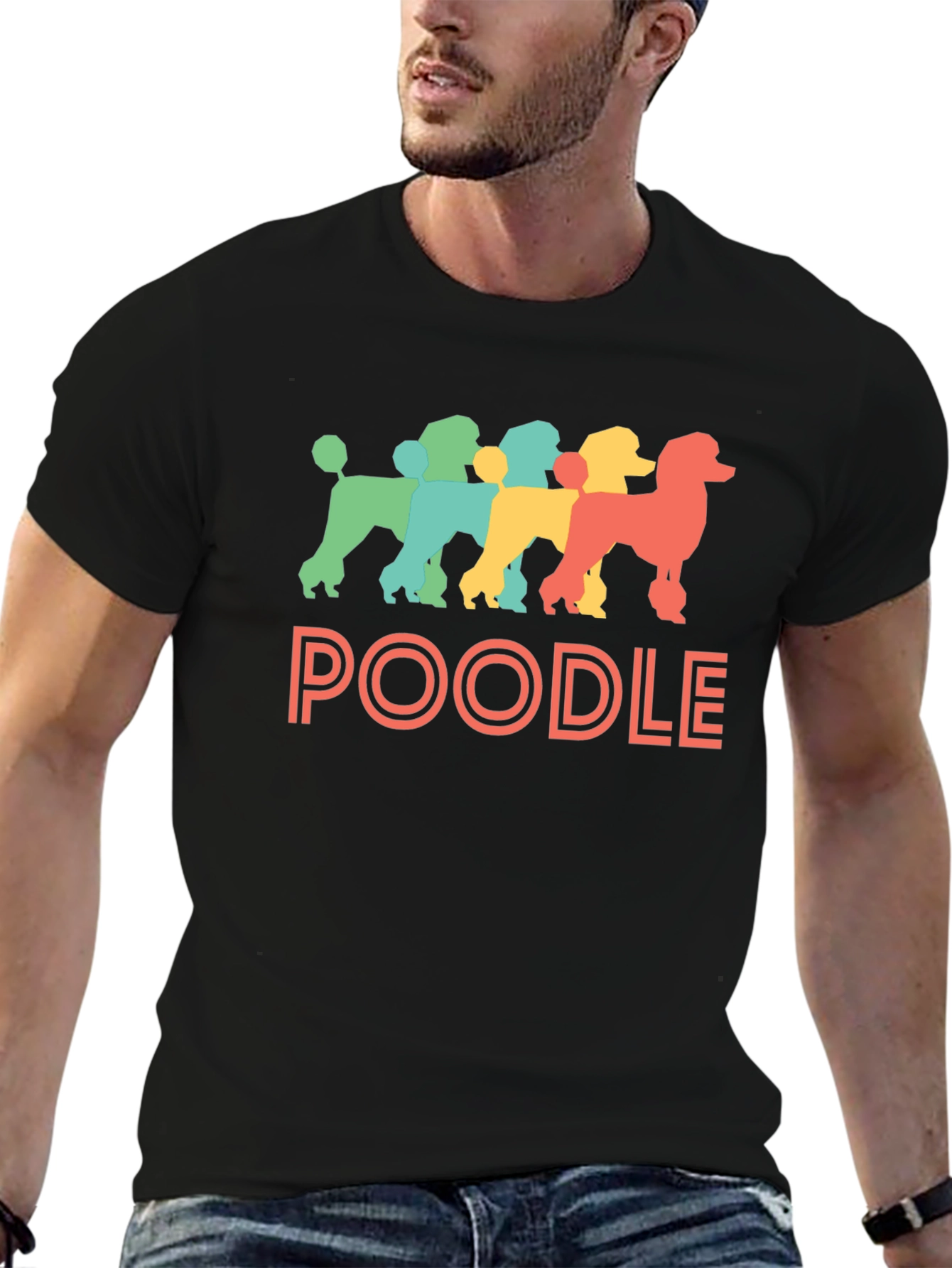 Retro Poodle Graphic Tee - Black Cotton T-Shirt