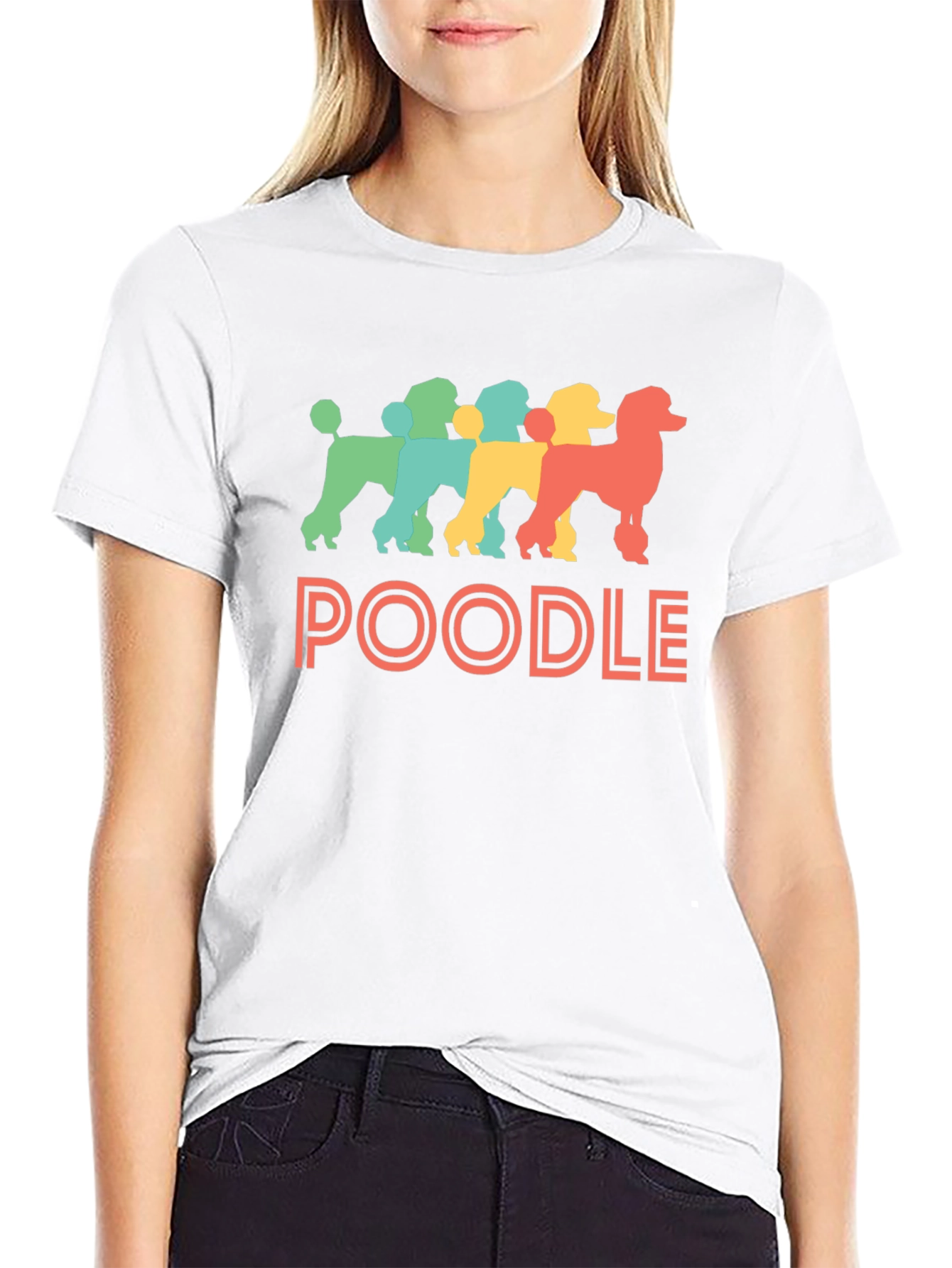 Retro Poodle Graphic Tee - Black Cotton T-Shirt