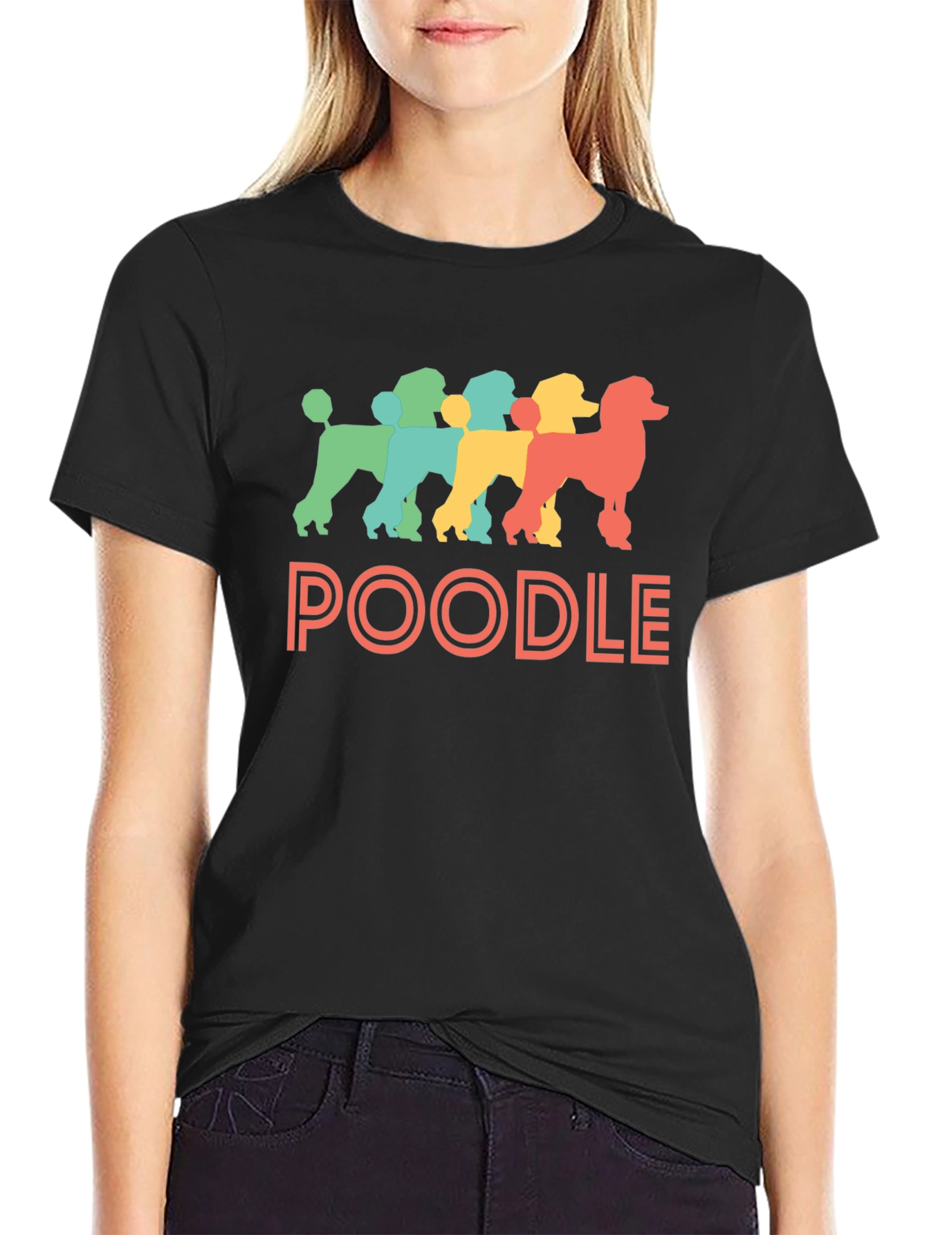 Retro Poodle Graphic Tee - Black Cotton T-Shirt