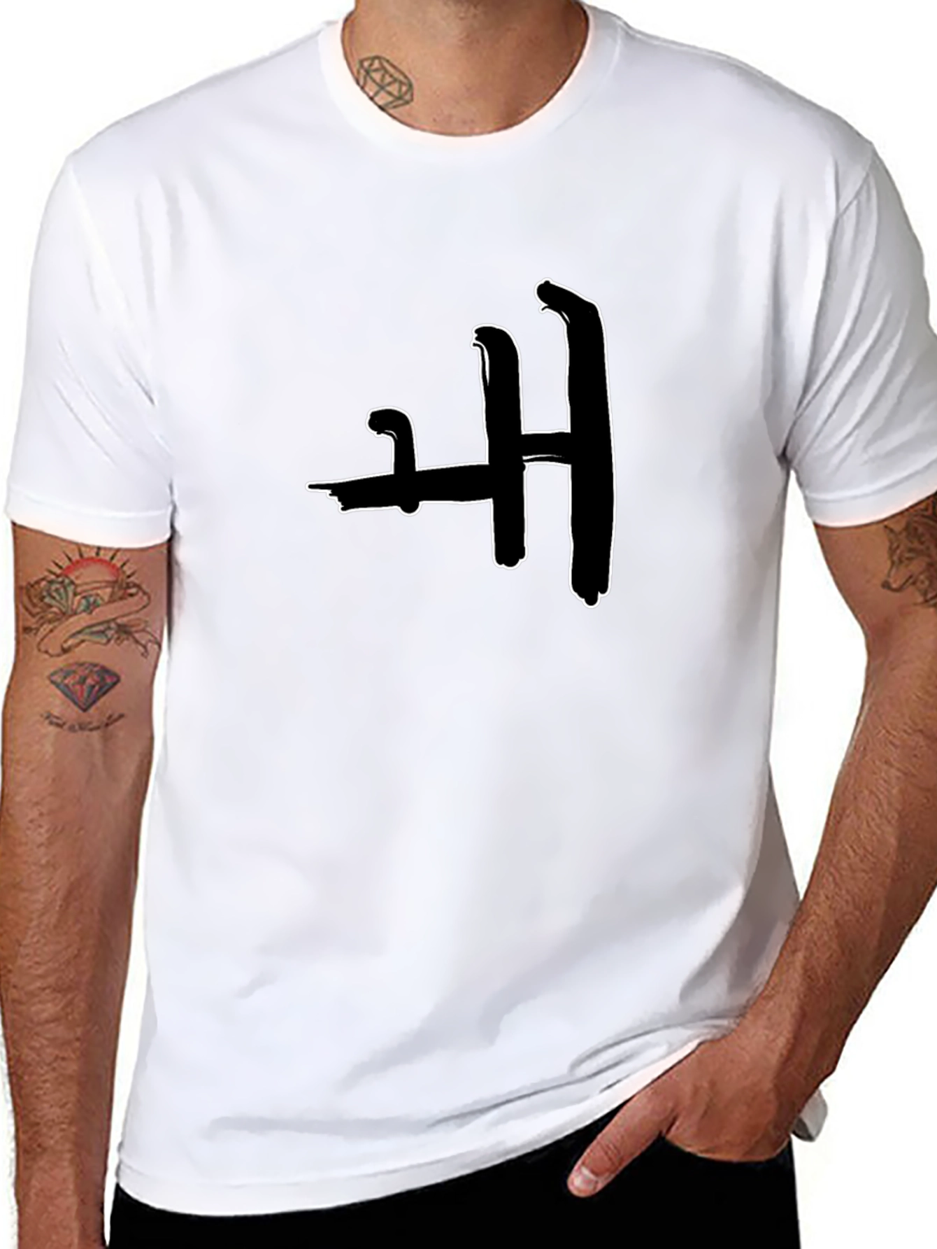 Unique H Pattern Black T-Shirt