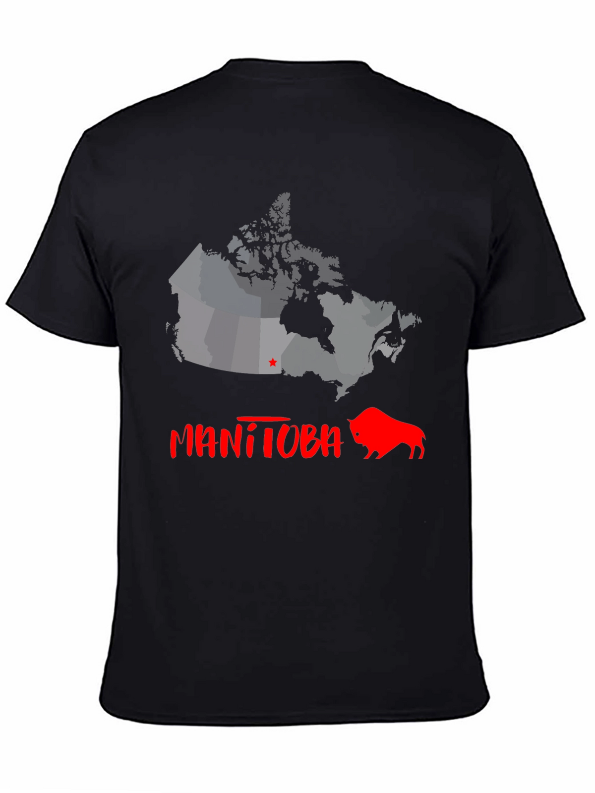 Manitoba Canada Bison Graphic Tee - Black Cotton T-Shirt