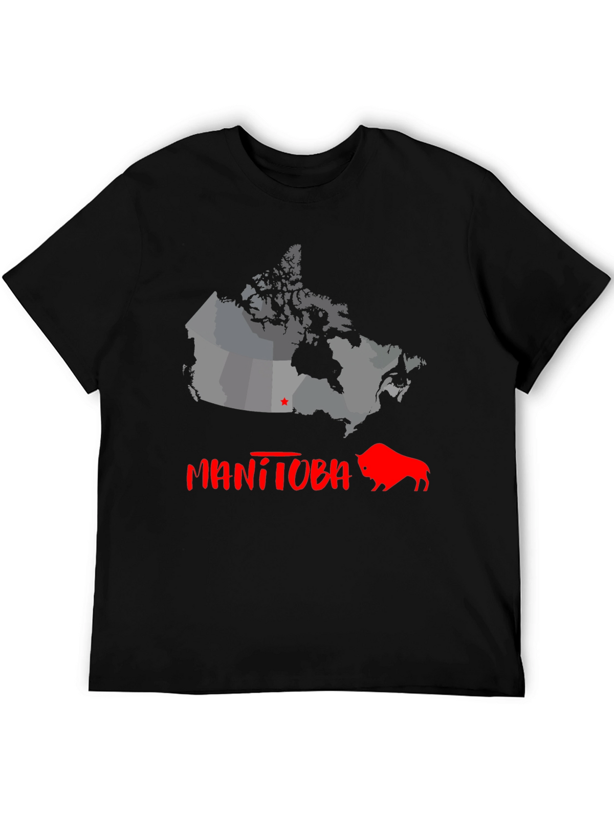 Manitoba Canada Bison Graphic Tee - Black Cotton T-Shirt