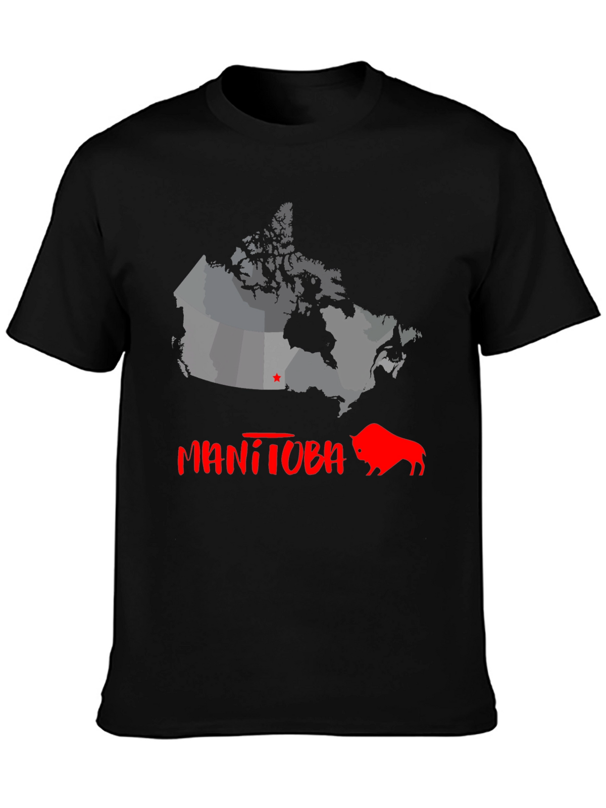 Manitoba Canada Bison Graphic Tee - Black Cotton T-Shirt