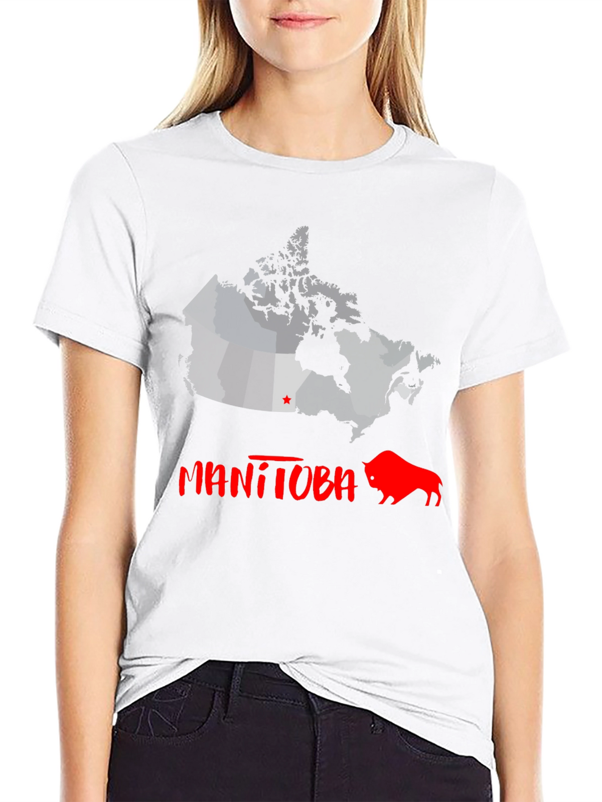 Manitoba Canada Bison Graphic Tee - Black Cotton T-Shirt
