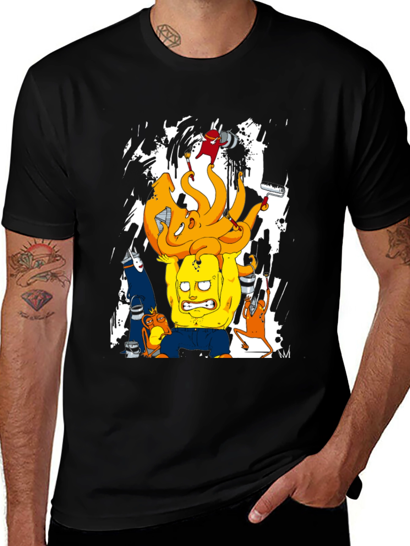 Cartoon Character Graphic Print Black T-Shirt