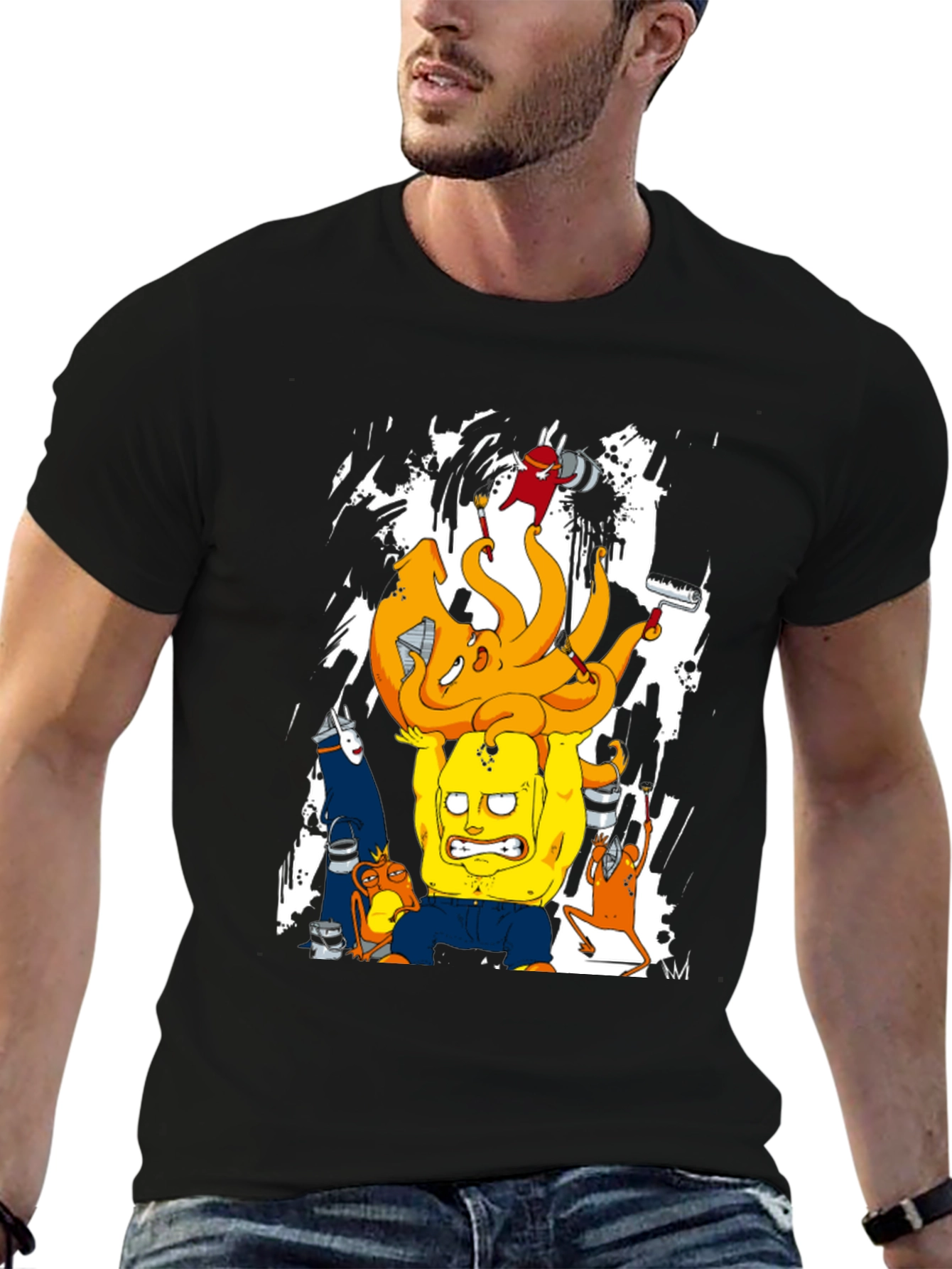 Cartoon Character Graphic Print Black T-Shirt