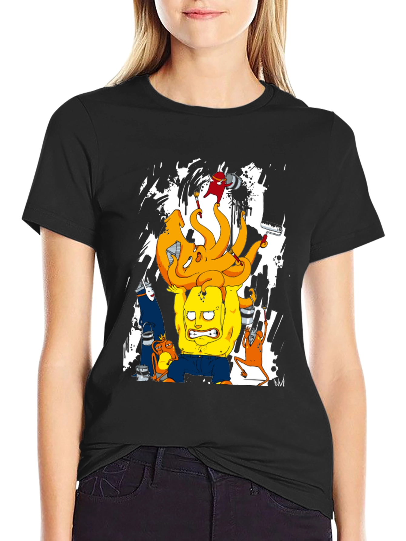 Cartoon Character Graphic Print Black T-Shirt