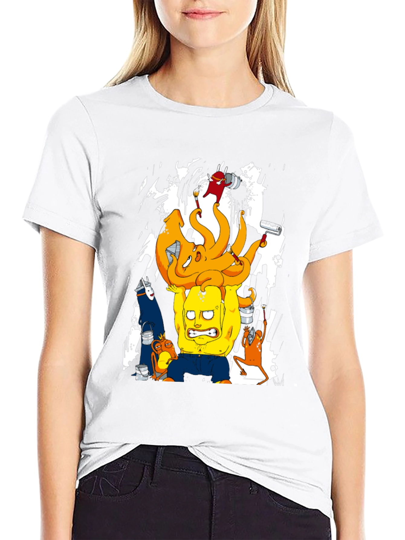 Cartoon Character Graphic Print Black T-Shirt