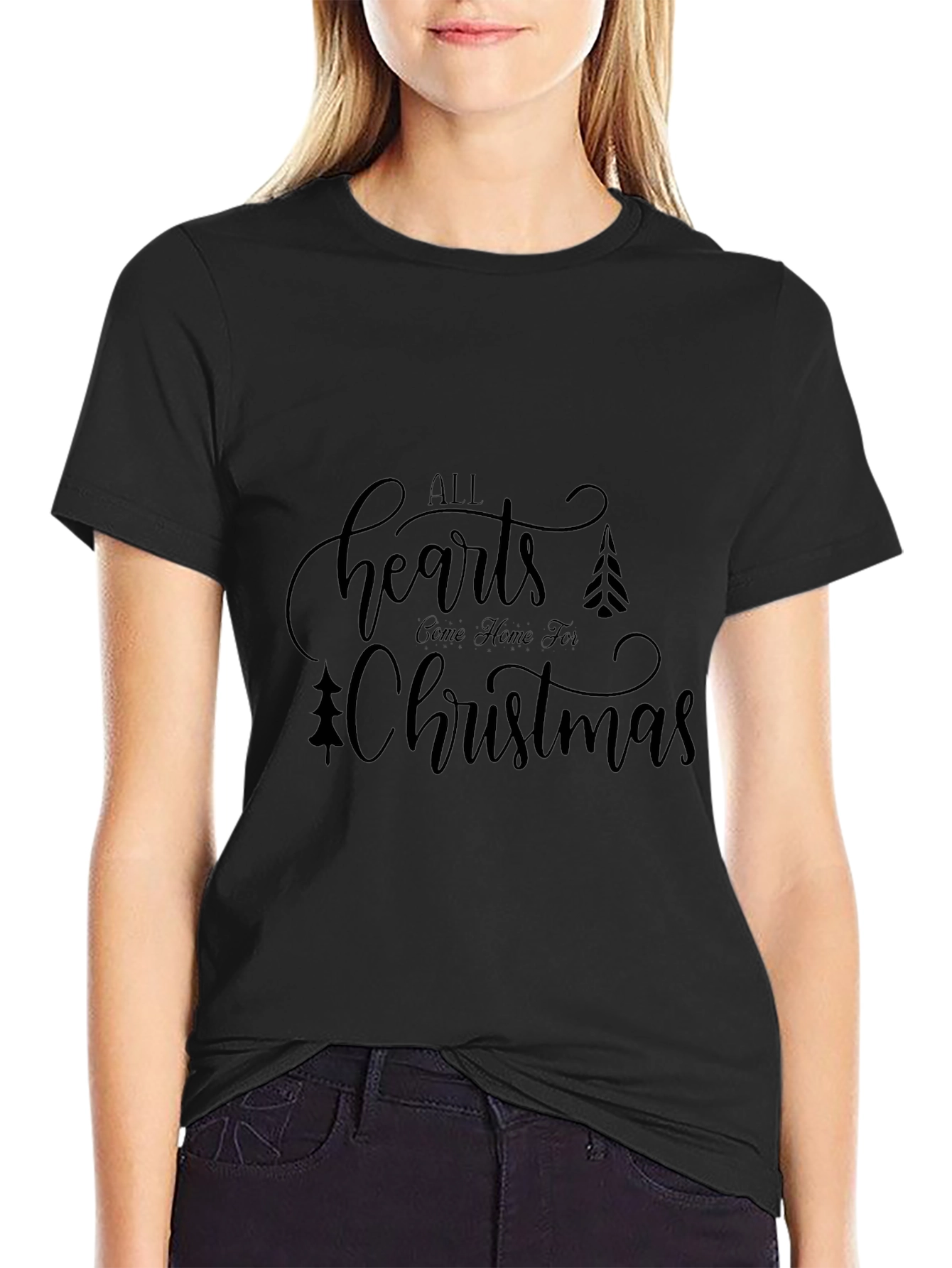 All Hearts Come Home Christmas Black T-Shirt