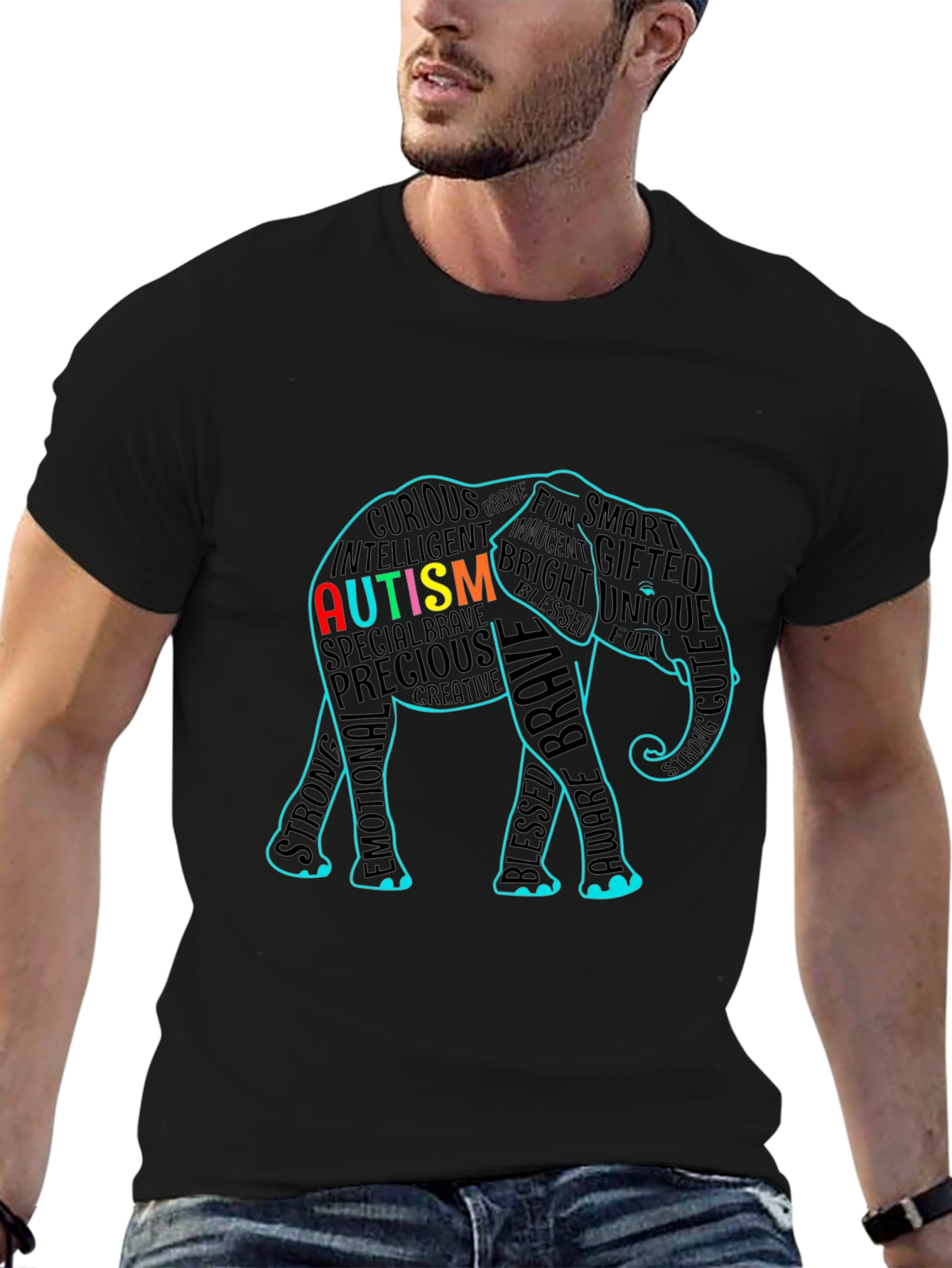 Autism Awareness Elephant Word Art T-Shirt