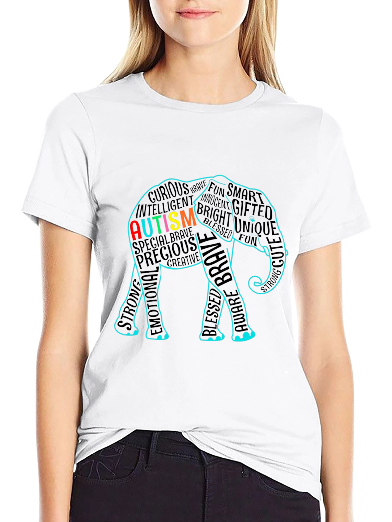 Autism Awareness Elephant Word Art T-Shirt