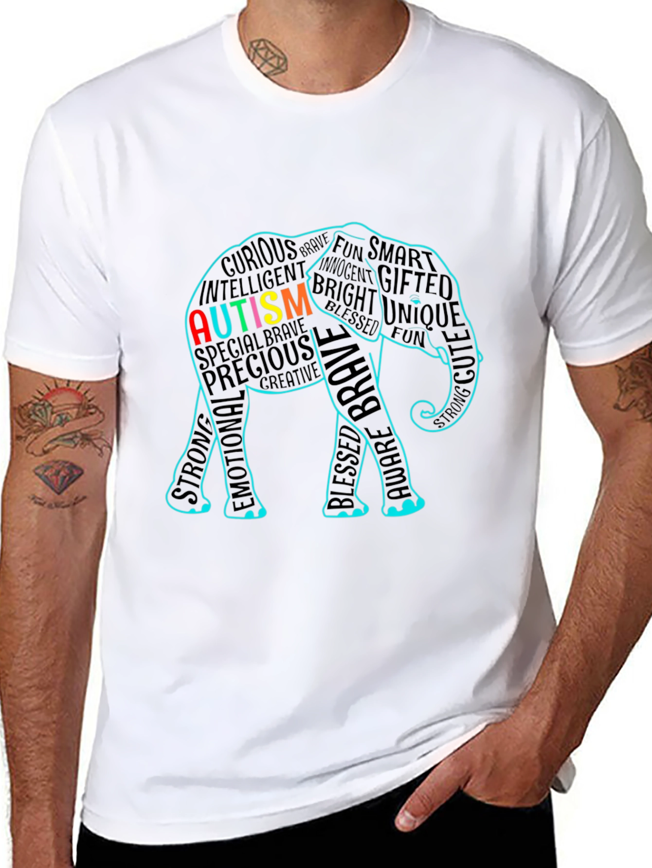 Autism Awareness Elephant Word Art T-Shirt