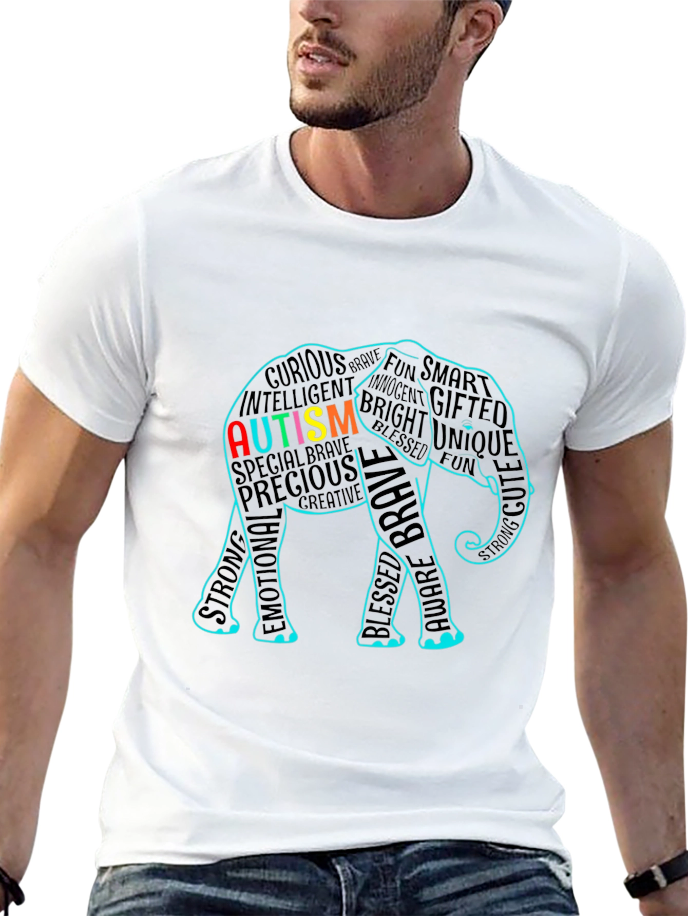 Autism Awareness Elephant Word Art T-Shirt
