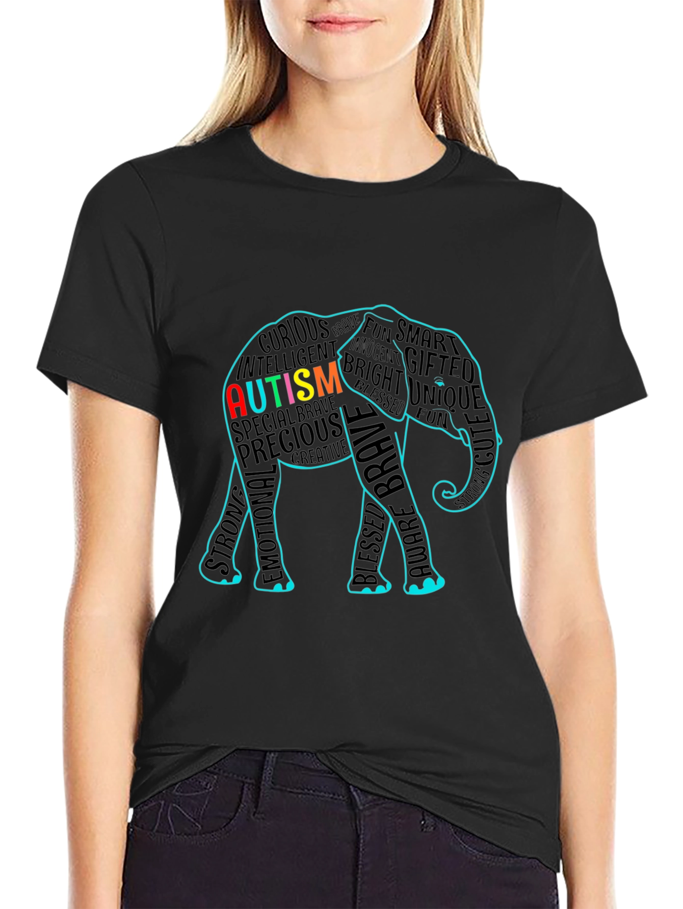 Autism Awareness Elephant Word Art T-Shirt