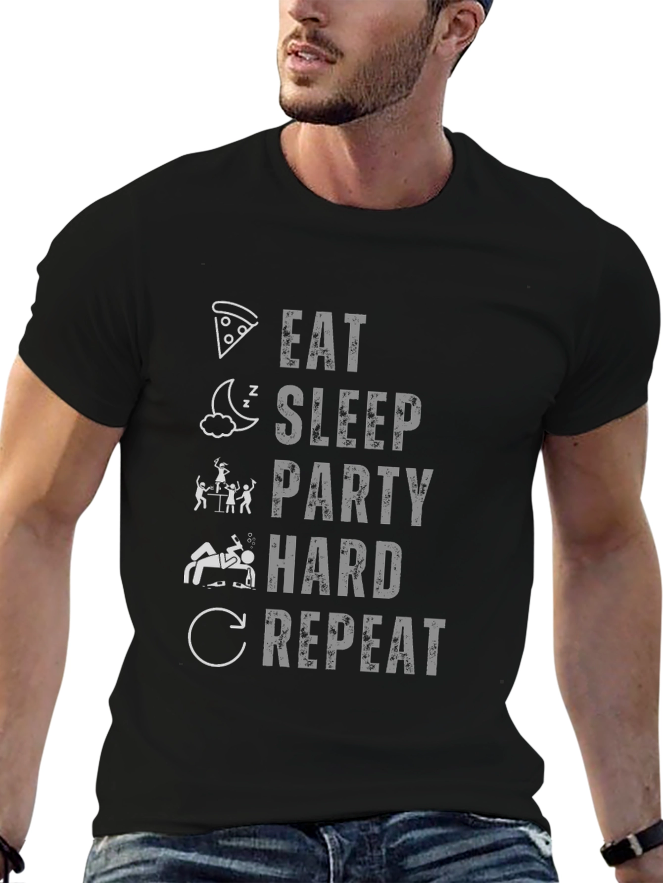 Eat Sleep Party Hard Repeat Funny Graphic T-Shirt