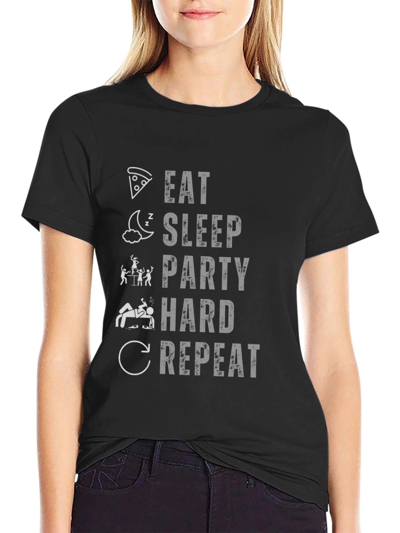 Eat Sleep Party Hard Repeat Funny Graphic T-Shirt