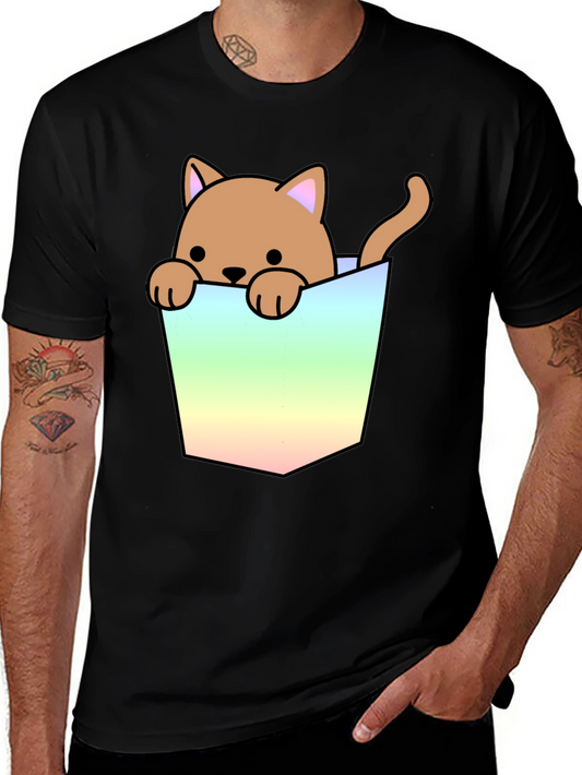 Cute Cat in Pocket Graphic T-Shirt