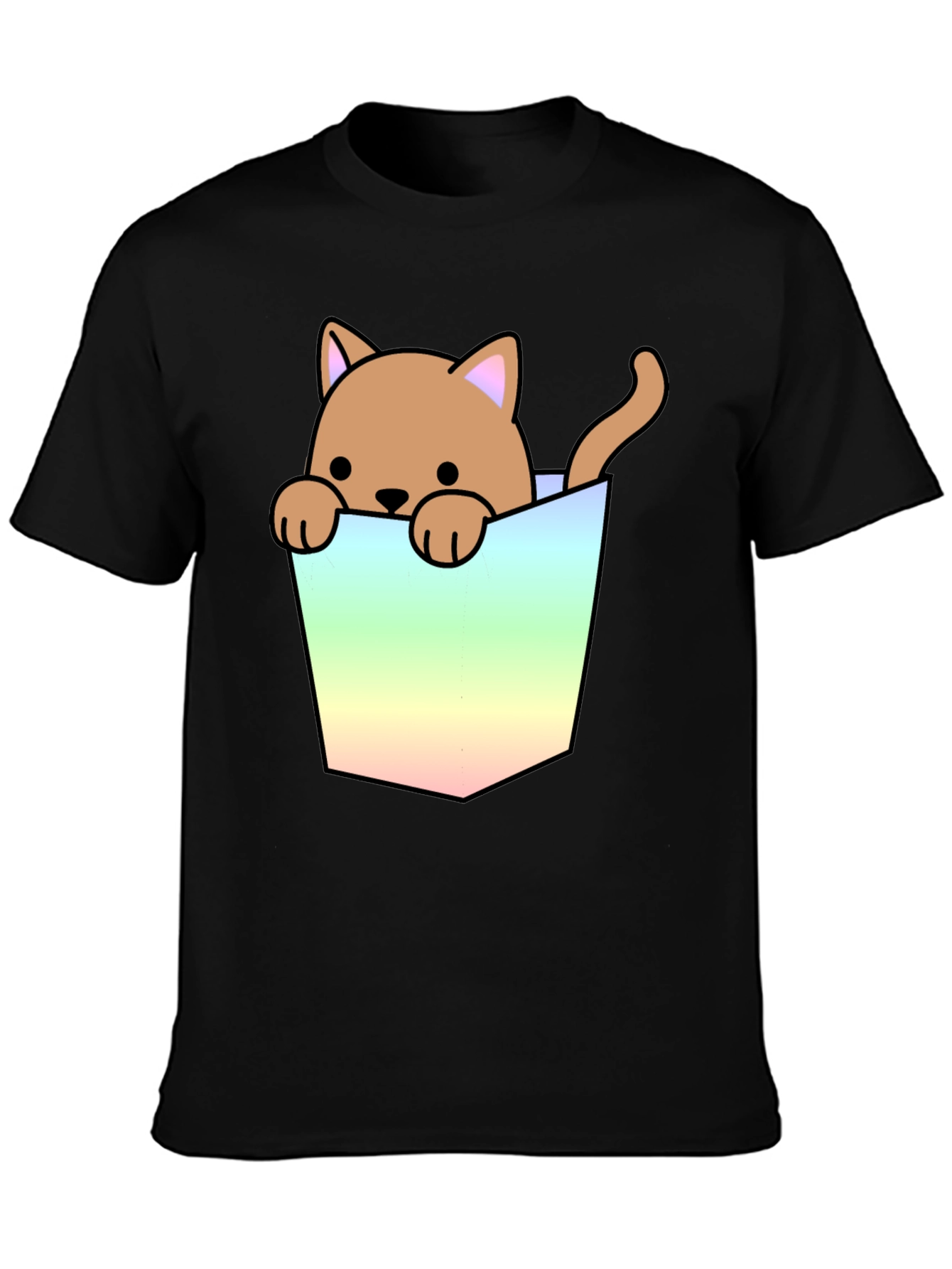 Cute Cat in Pocket Graphic T-Shirt