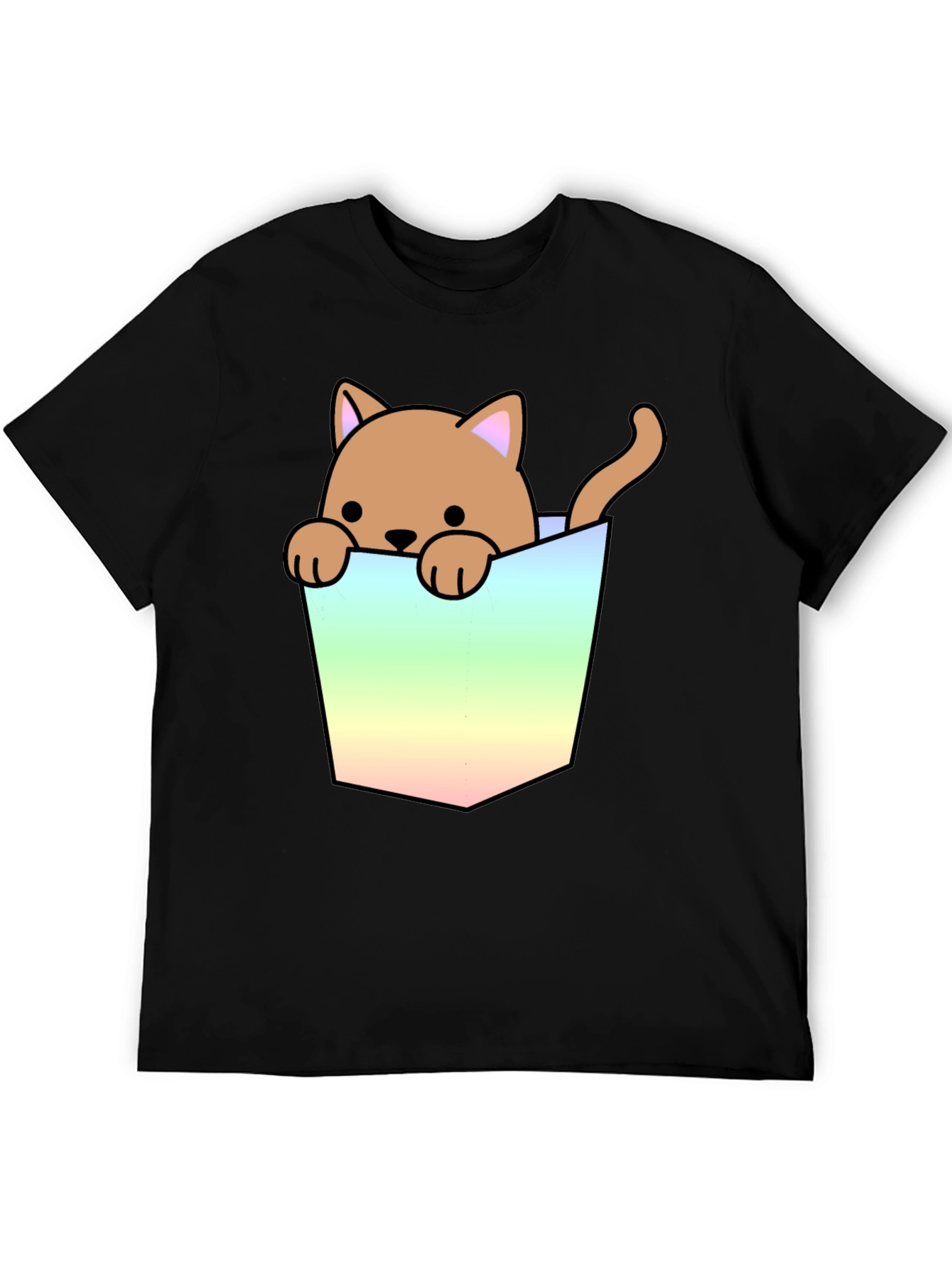 Cute Cat in Pocket Graphic T-Shirt