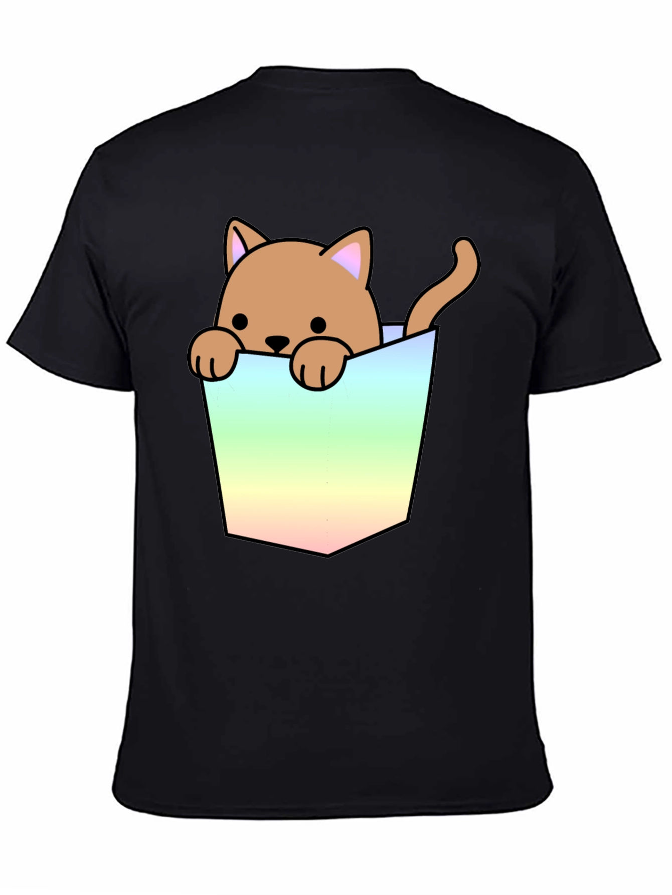 Cute Cat in Pocket Graphic T-Shirt