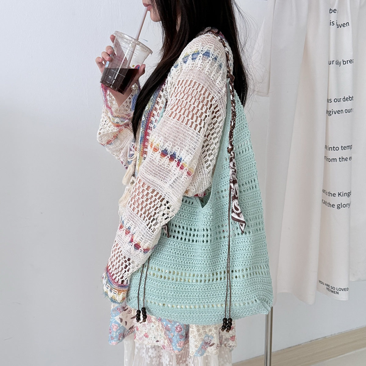 Bohemian Crochet Beach Tote - Summer Knitted Shoulder Bag