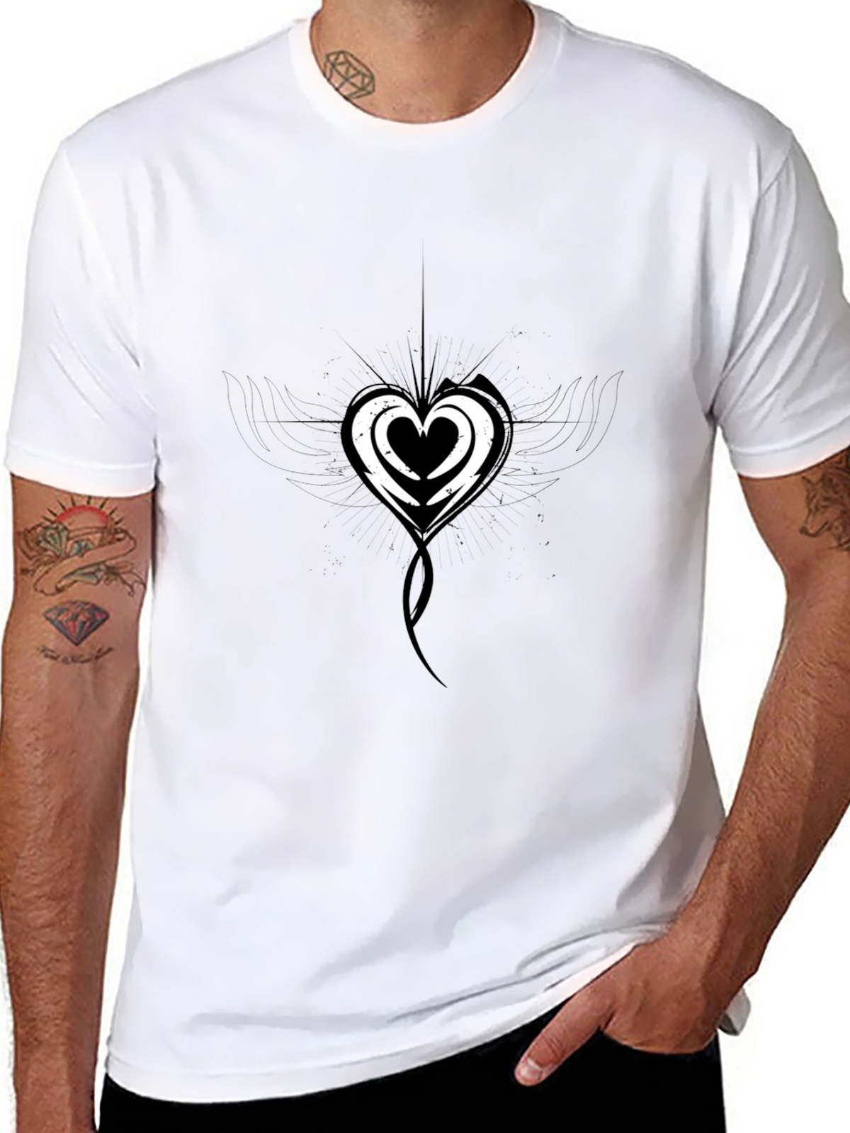 Heart Tattoo Black T-Shirt - Stylish Graphic Tee