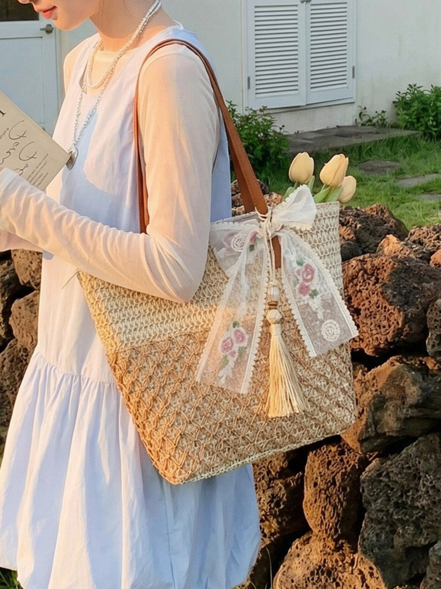 Stylish Summer Beach Straw Tote Bag – Large Capacity Woven Shoulder Bag