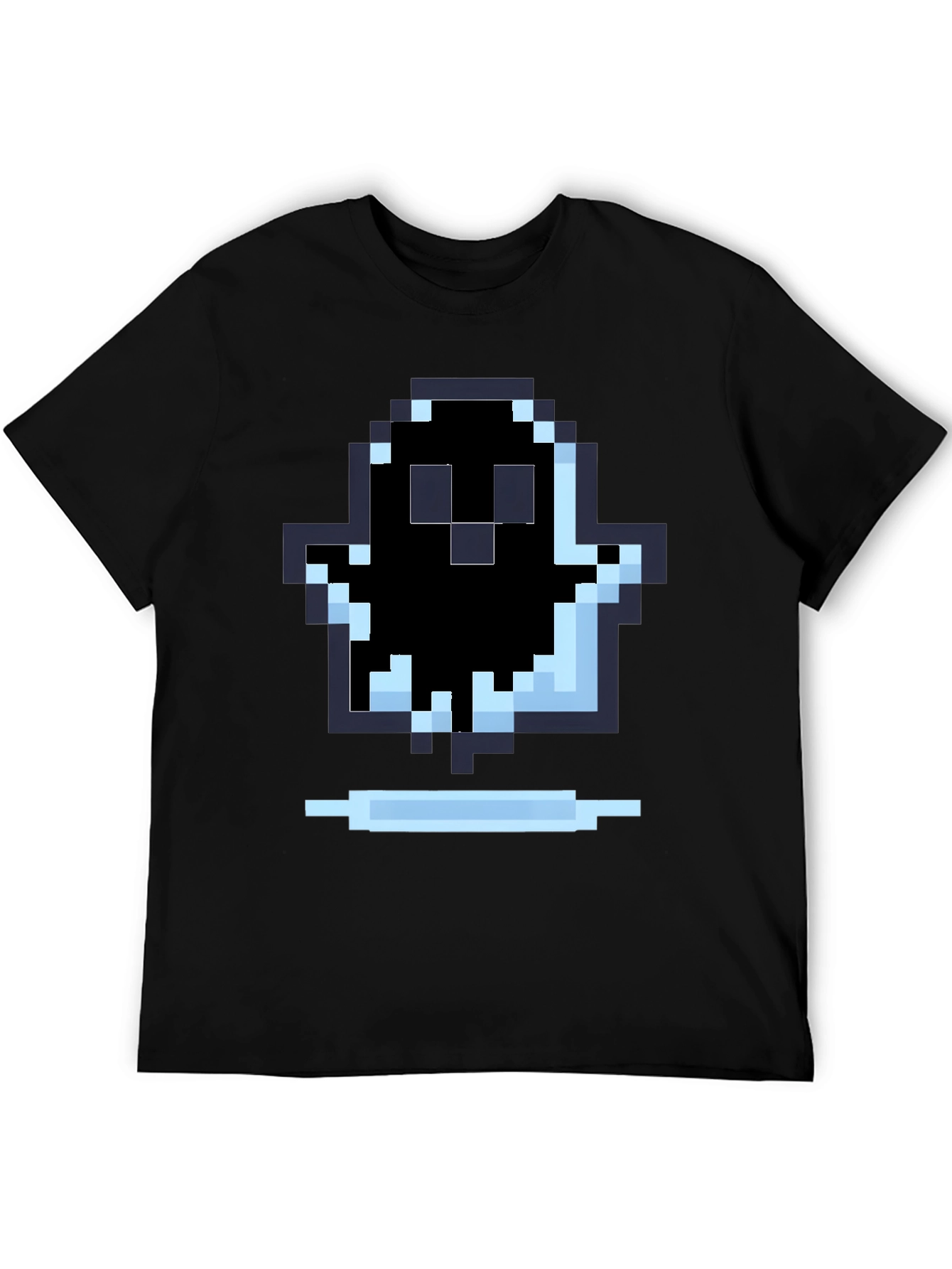 Pixel Ghost Graphic Tee - Black Cotton Shirt