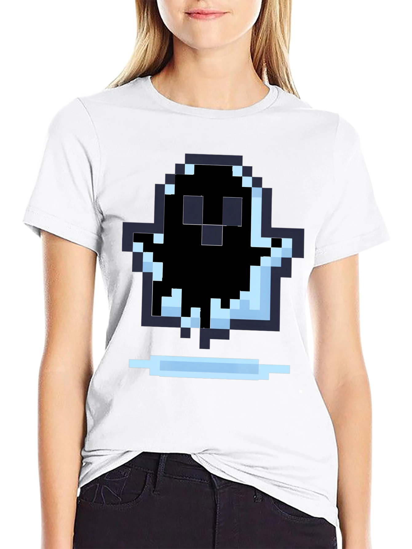 Pixel Ghost Graphic Tee - Black Cotton Shirt