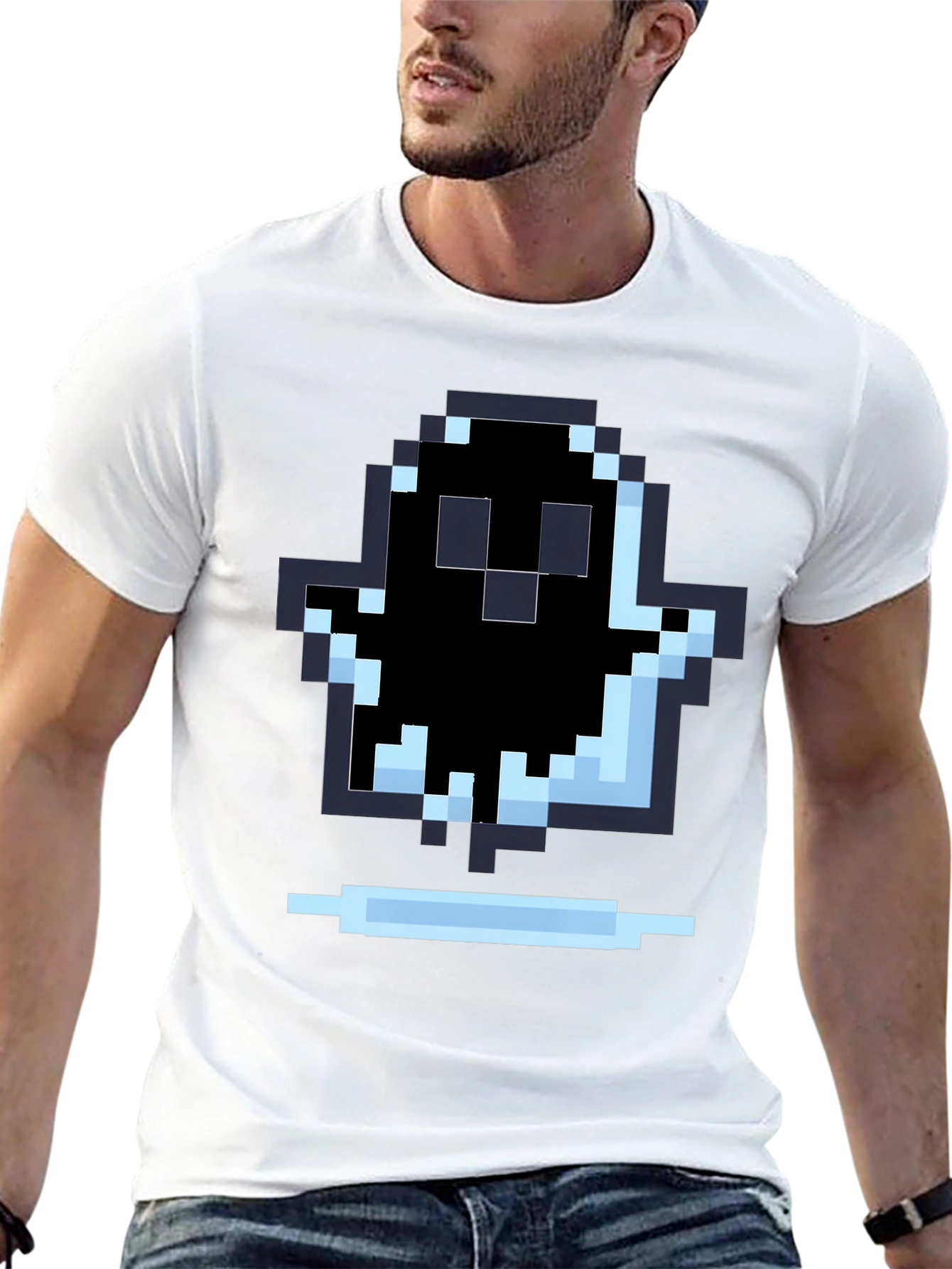 Pixel Ghost Graphic Tee - Black Cotton Shirt