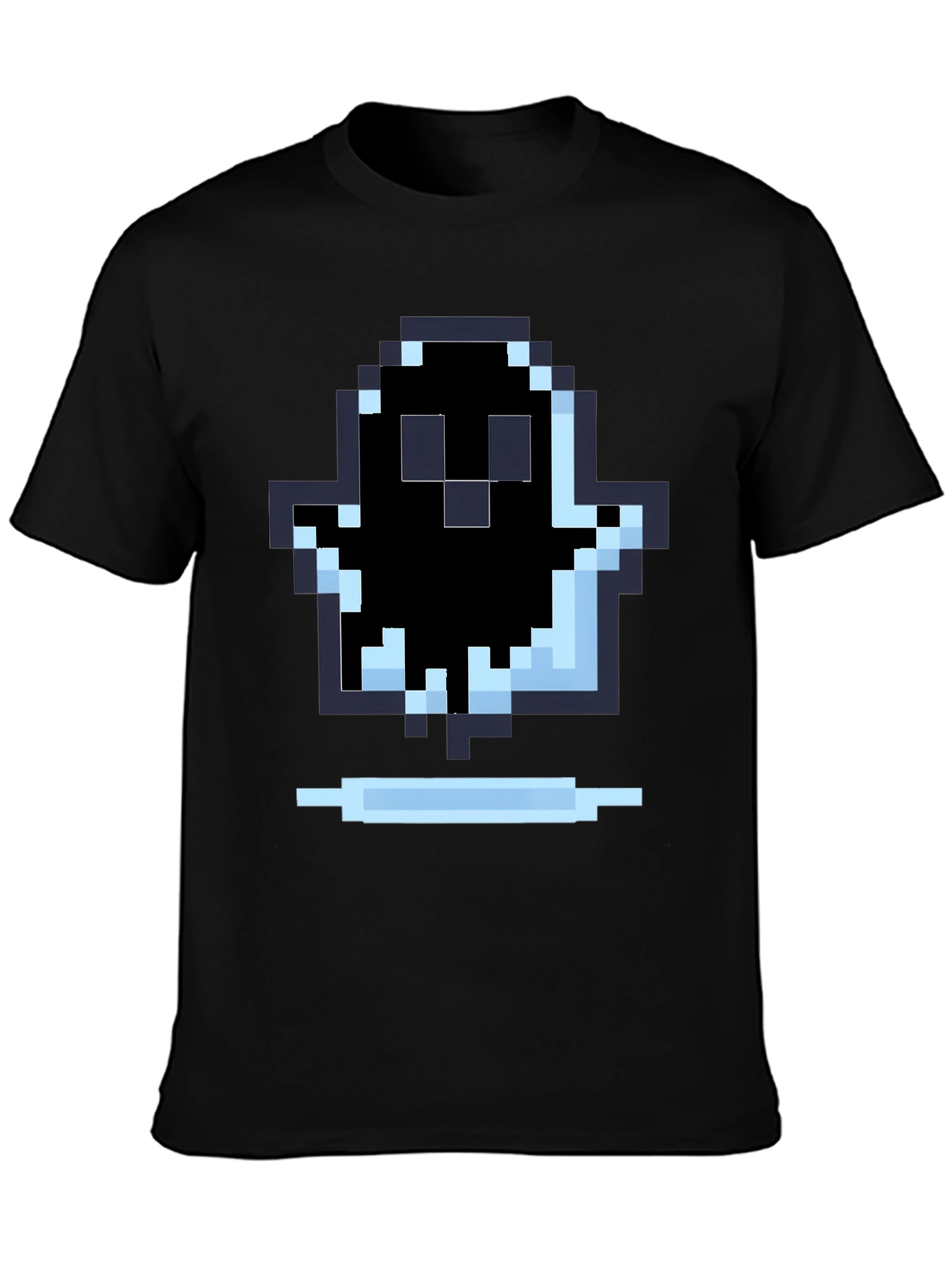 Pixel Ghost Graphic Tee - Black Cotton Shirt