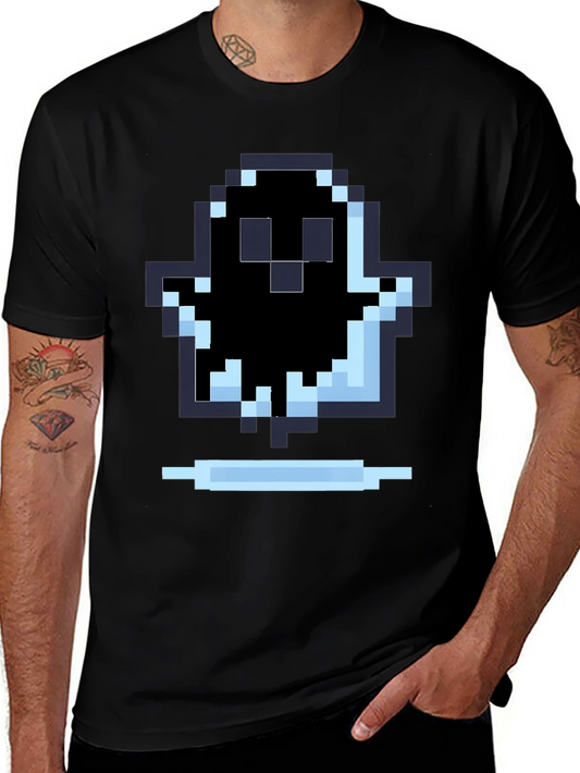 Pixel Ghost Graphic Tee - Black Cotton Shirt