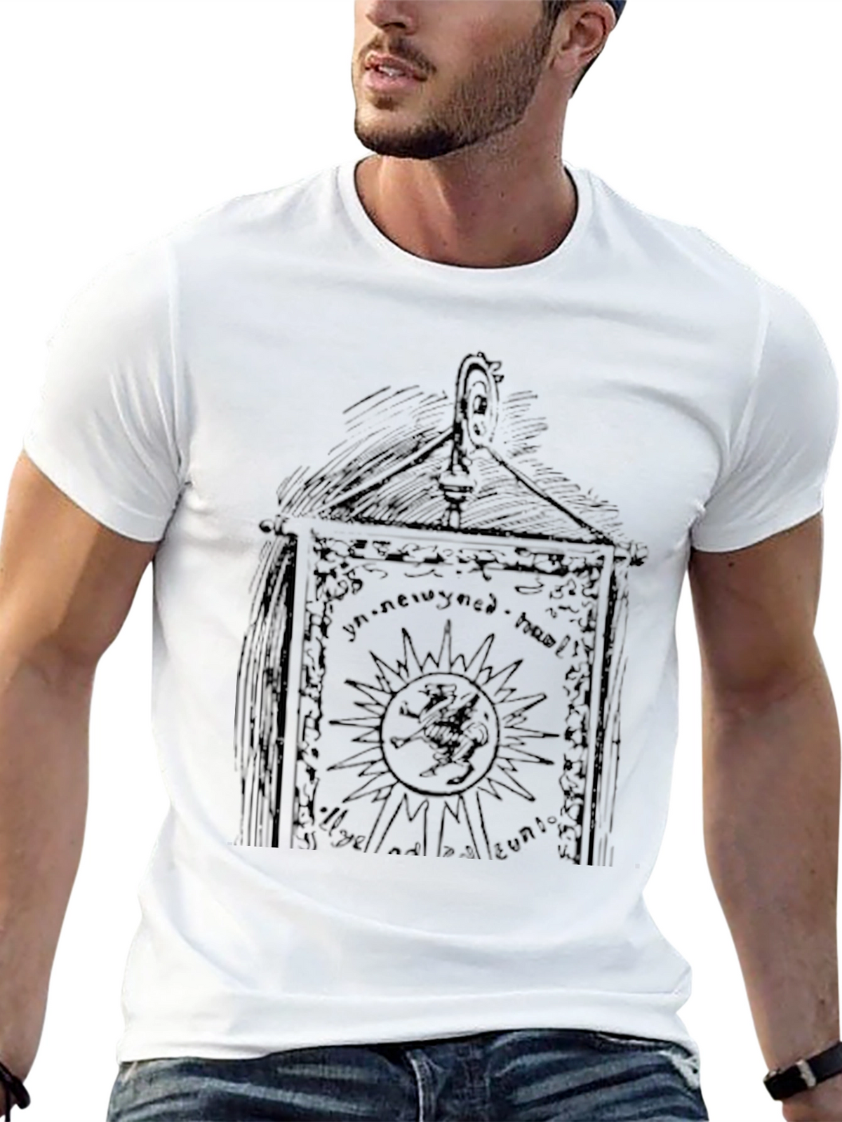 Mens Black Graphic Print Tee