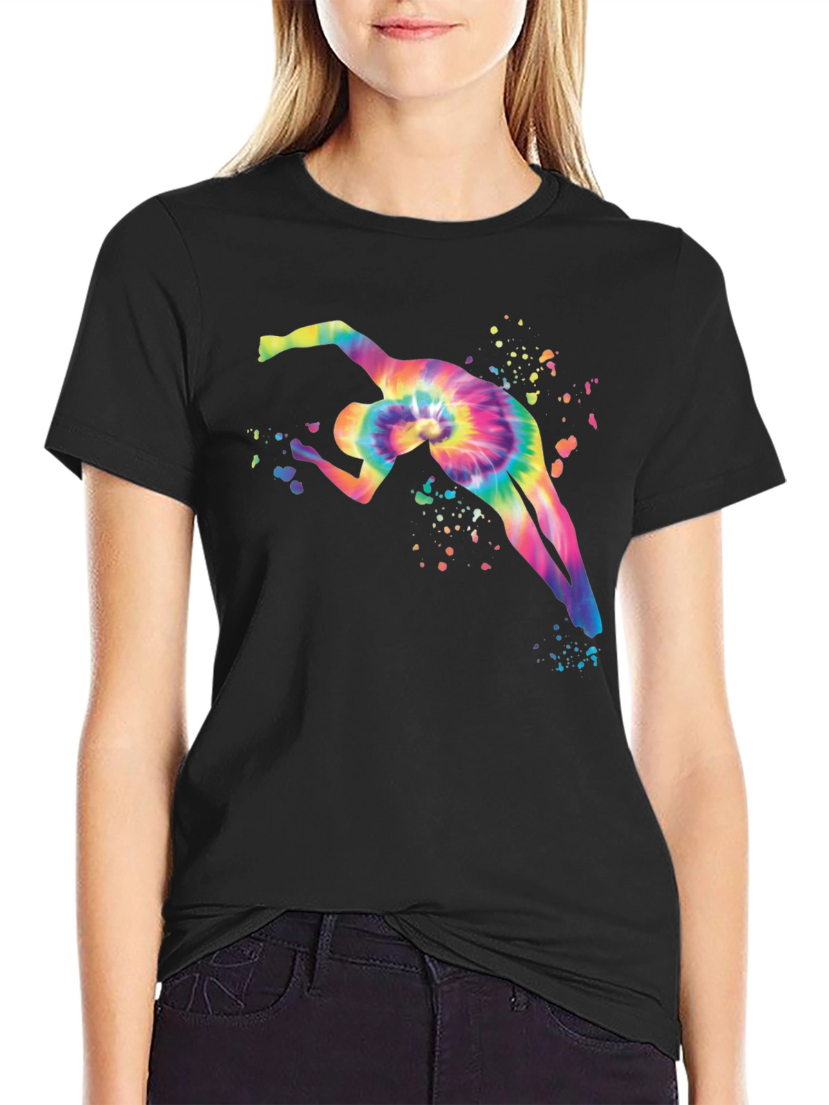 Tie-Dye Gymnast Graphic Black T-Shirt