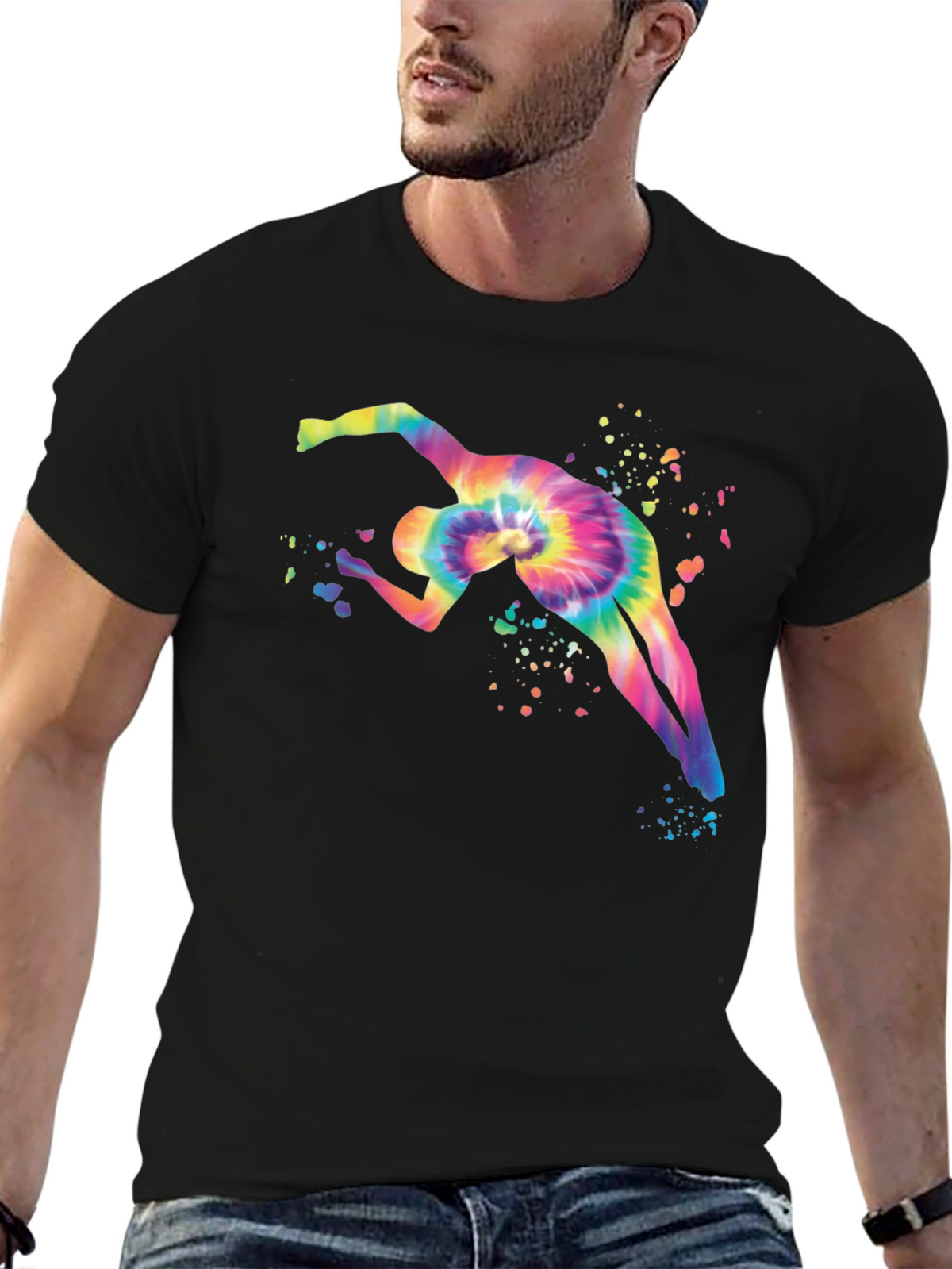 Tie-Dye Gymnast Graphic Black T-Shirt