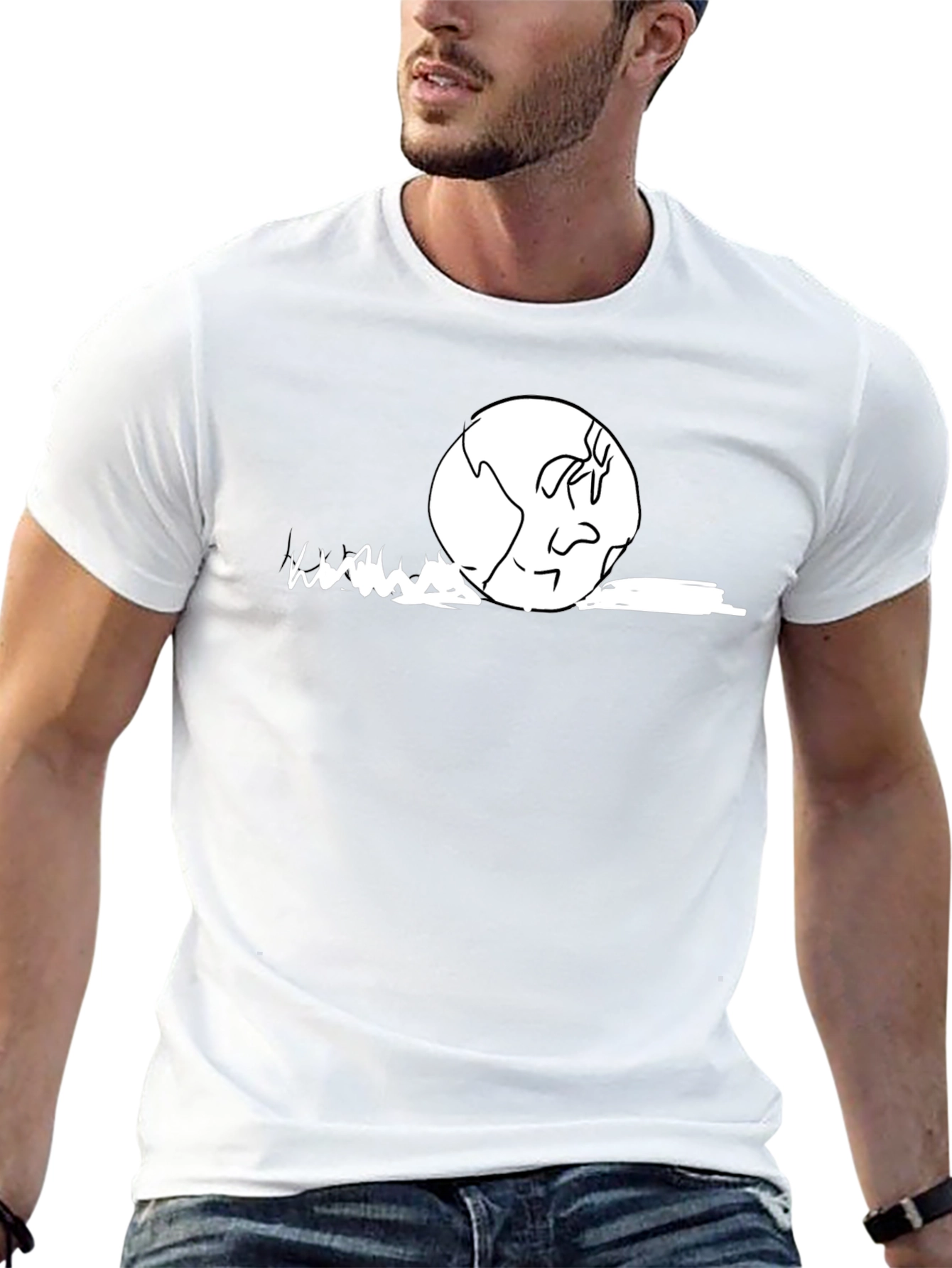 Earth Cartoon Graphic T-Shirt - Black Cotton Casual Wear