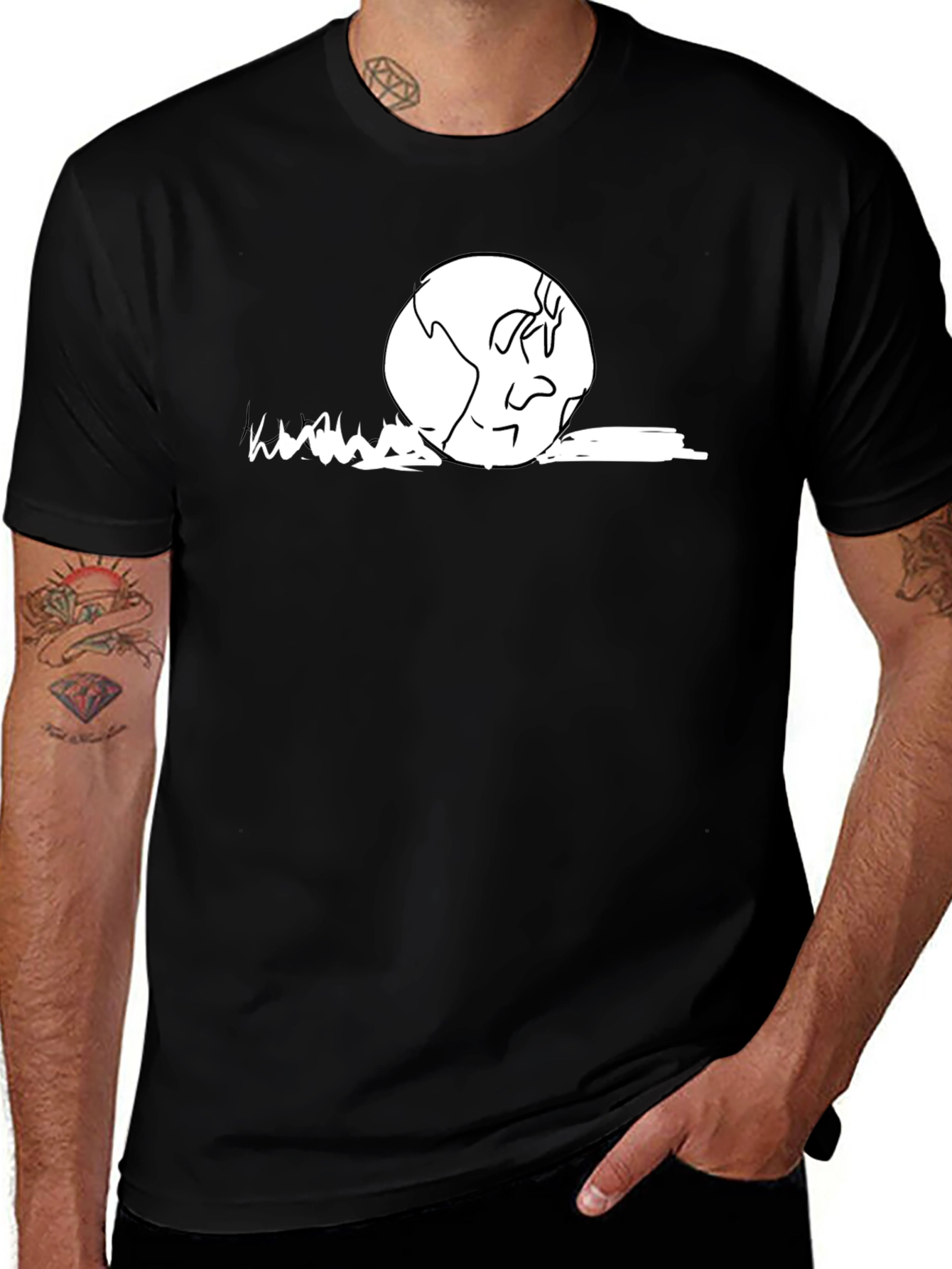 Earth Cartoon Graphic T-Shirt - Black Cotton Casual Wear