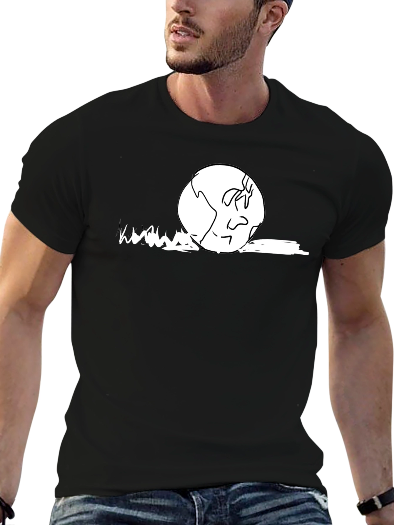 Earth Cartoon Graphic T-Shirt - Black Cotton Casual Wear