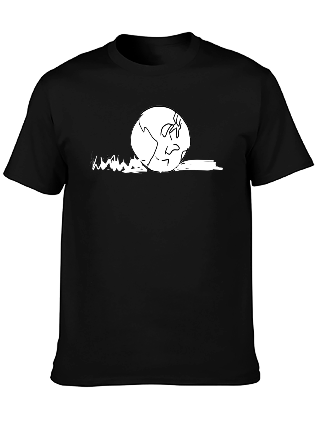 Earth Cartoon Graphic T-Shirt - Black Cotton Casual Wear