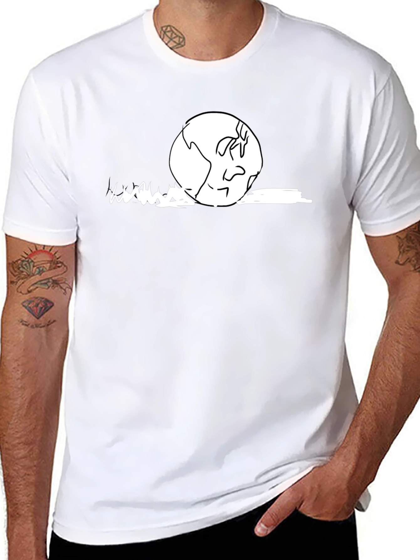 Earth Cartoon Graphic T-Shirt - Black Cotton Casual Wear