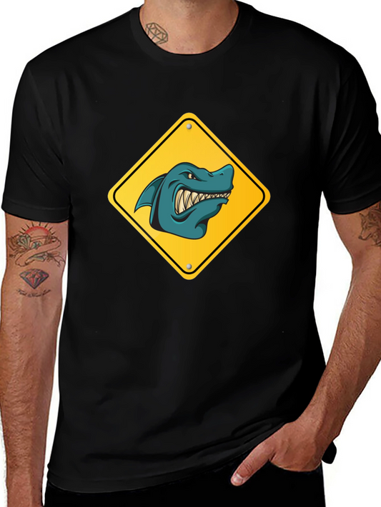 Shark Warning Sign Graphic Tee - Black
