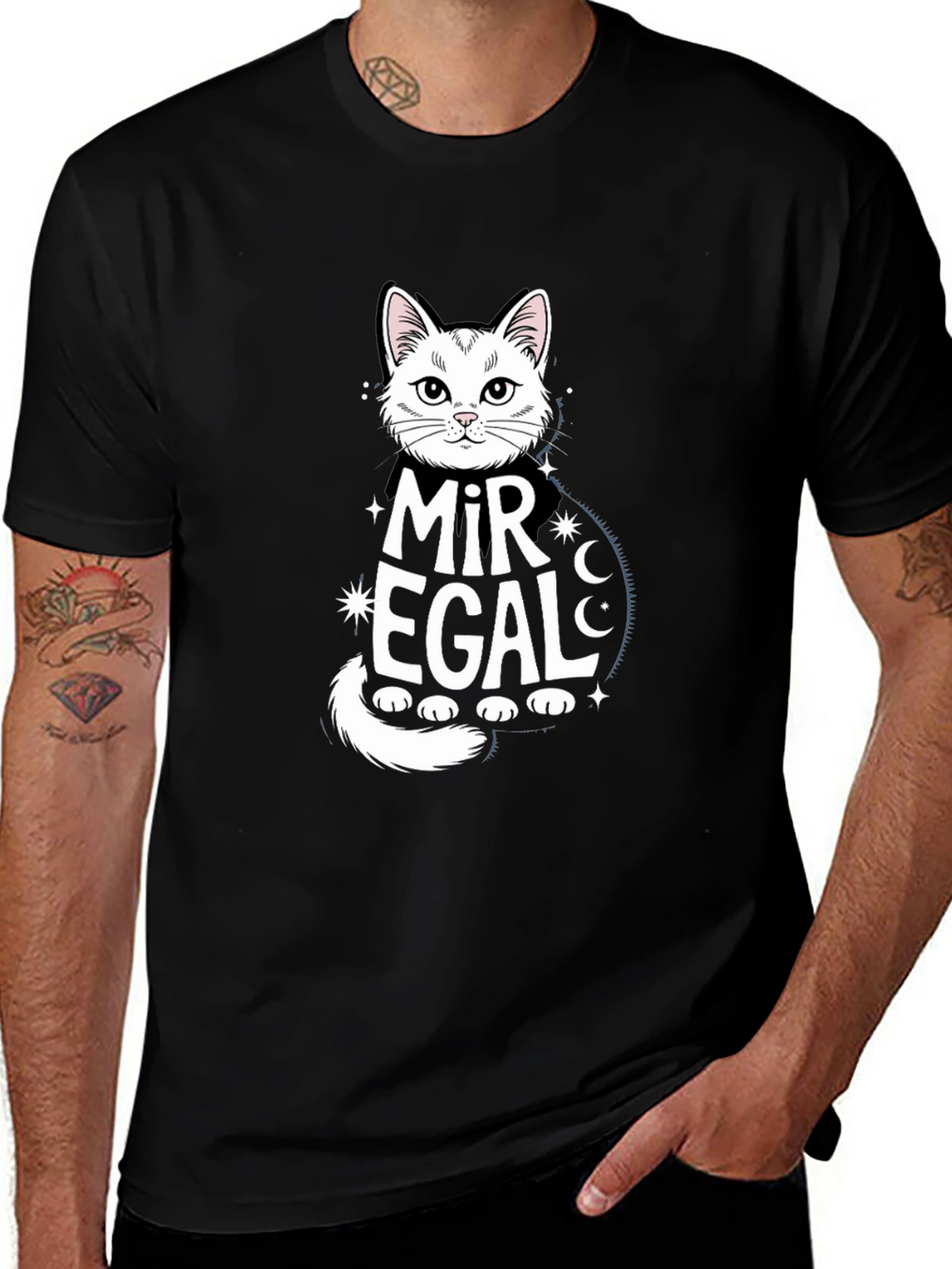 Mir Egal Cat Graphic Tee - Black Unisex T-Shirt