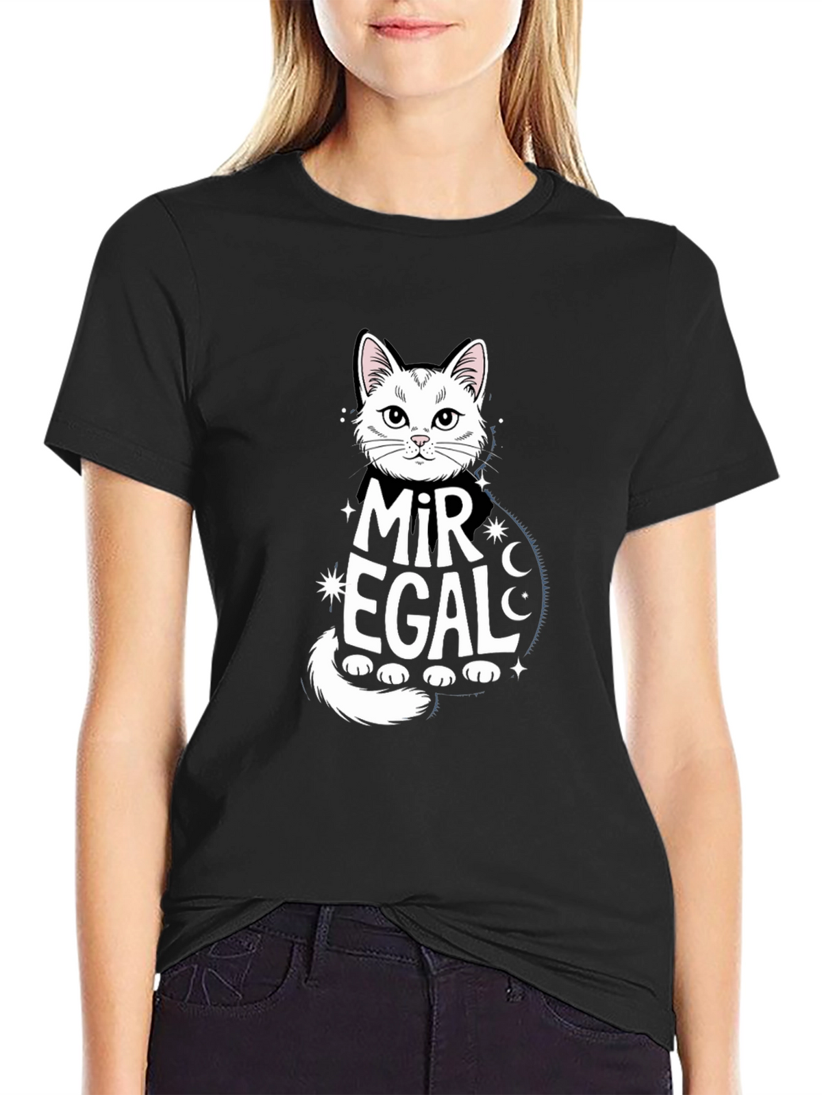 Mir Egal Cat Graphic Tee - Black Unisex T-Shirt