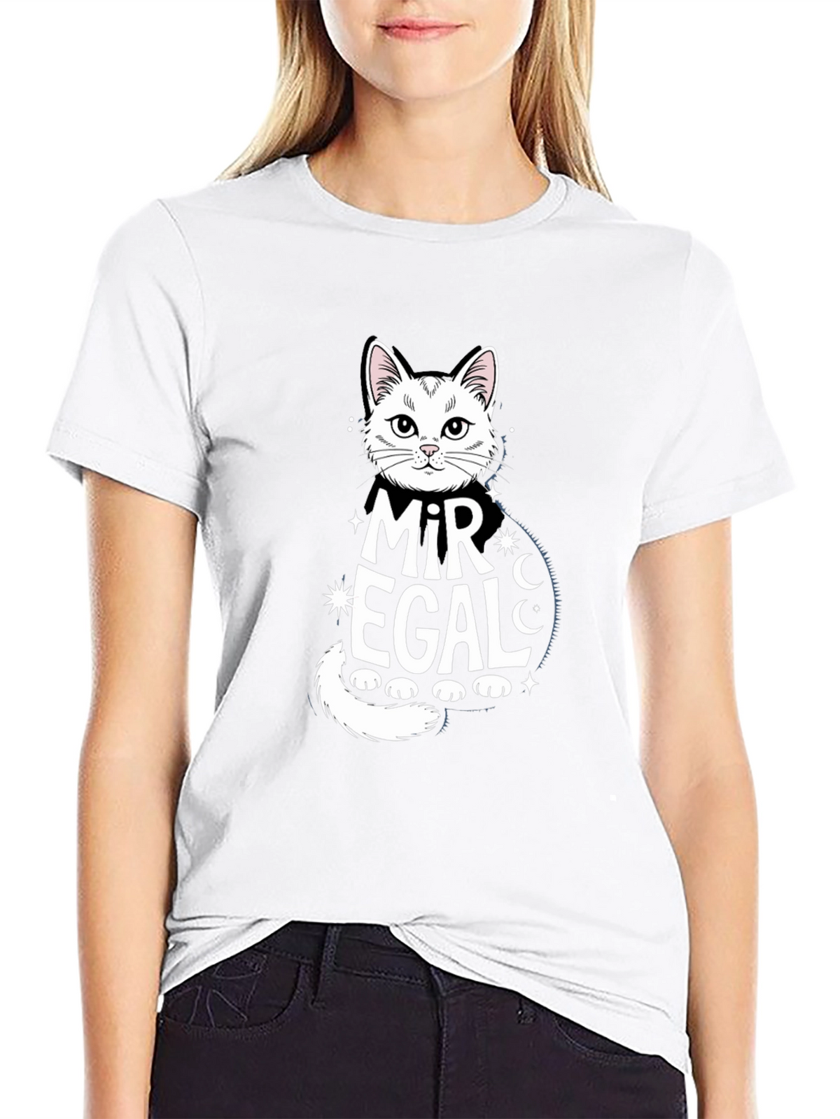 Mir Egal Cat Graphic Tee - Black Unisex T-Shirt