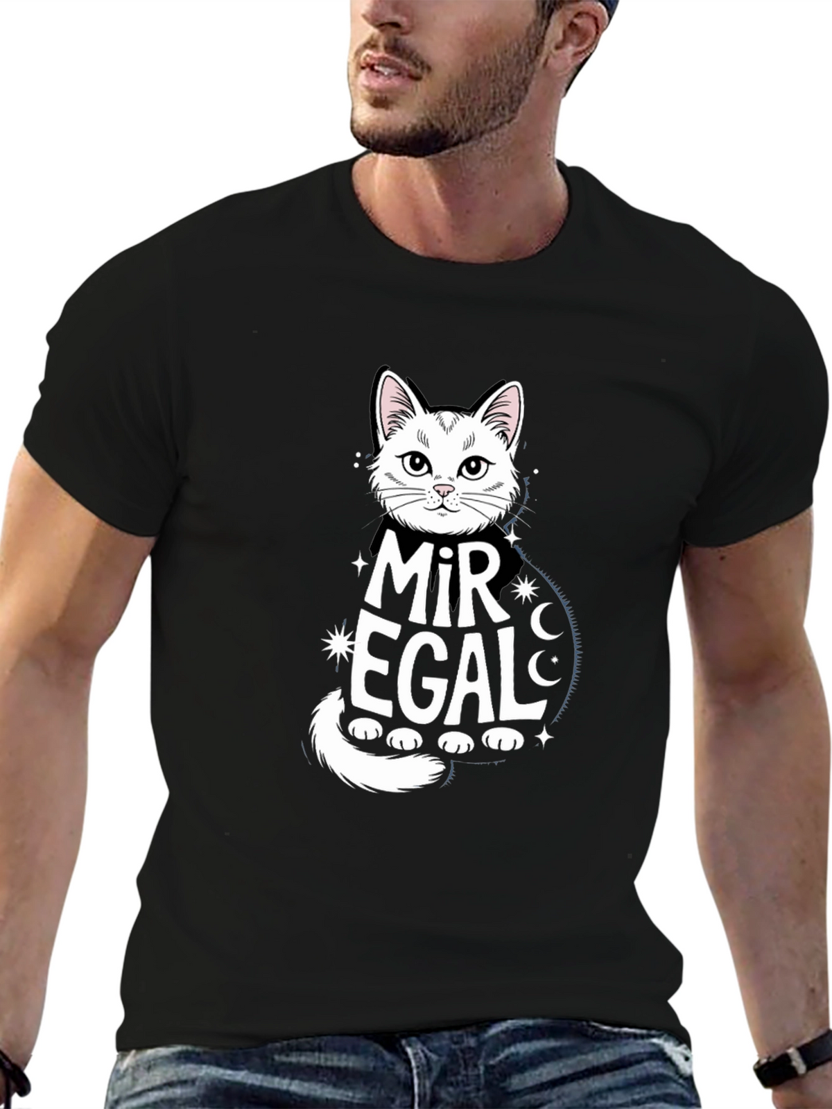Mir Egal Cat Graphic Tee - Black Unisex T-Shirt