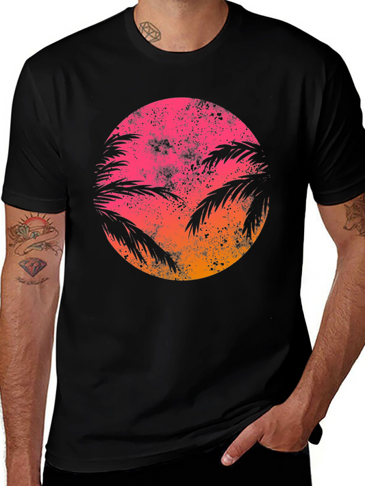 Sunset Palms Graphic Tee - Retro Style