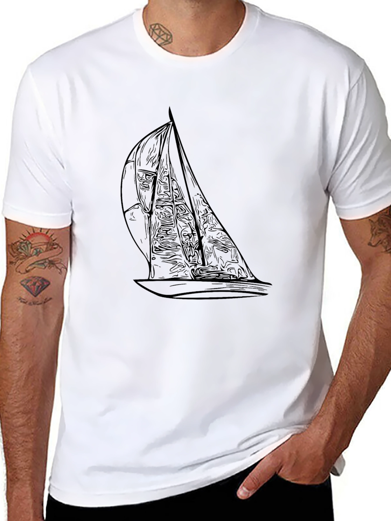 Sailing Graphic Tee - Black Cotton Comfort
