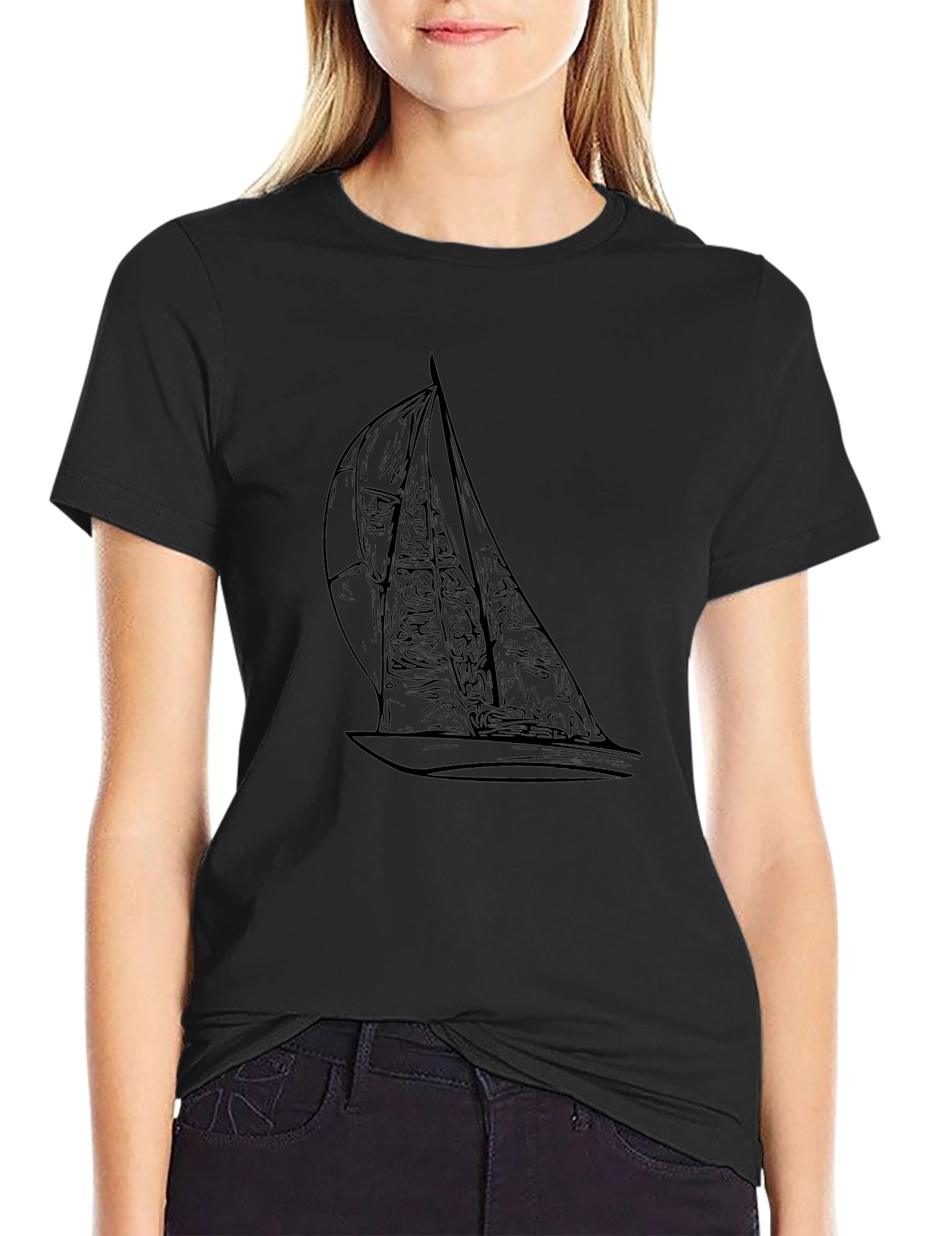 Sailing Graphic Tee - Black Cotton Comfort