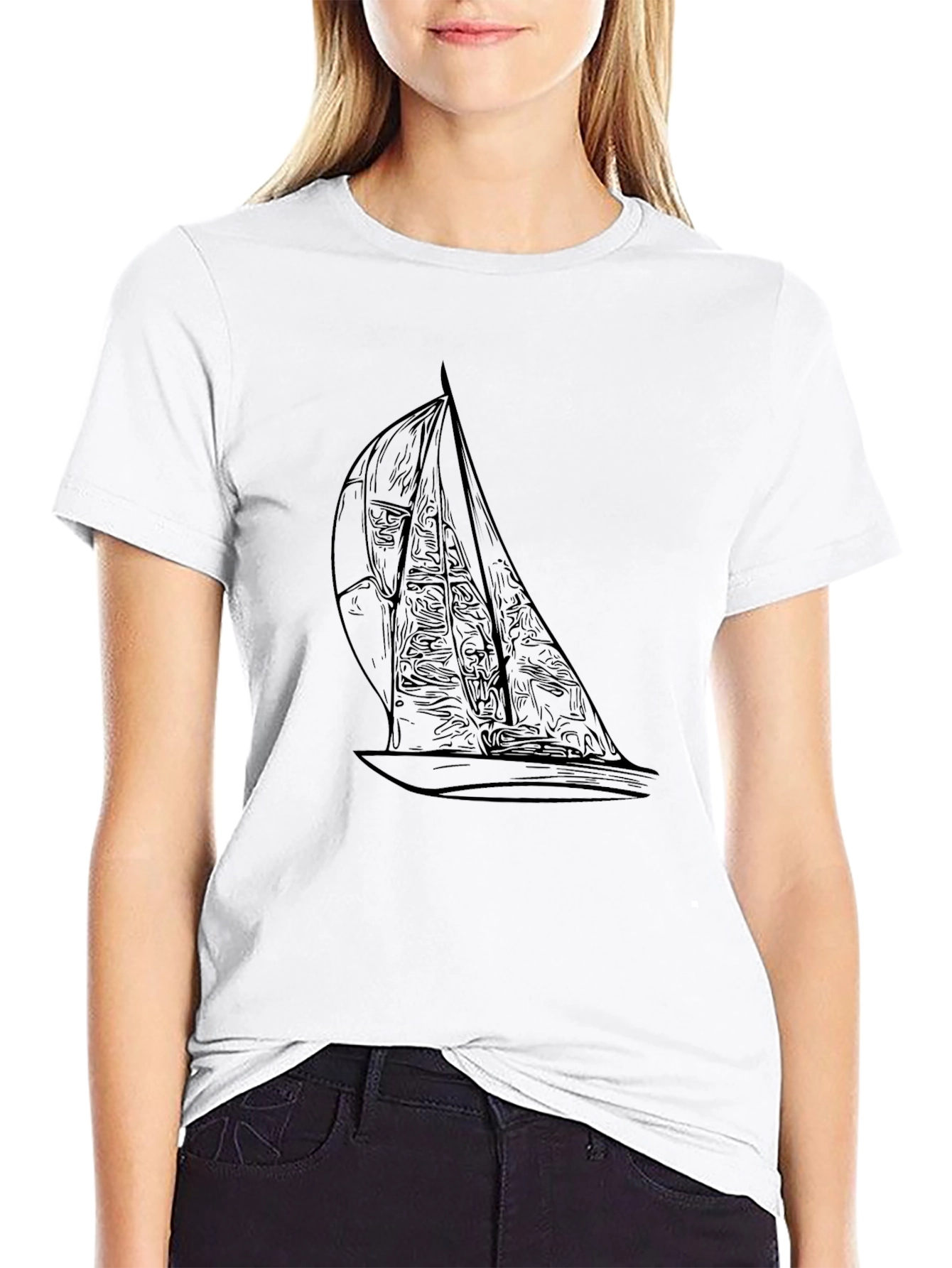 Sailing Graphic Tee - Black Cotton Comfort