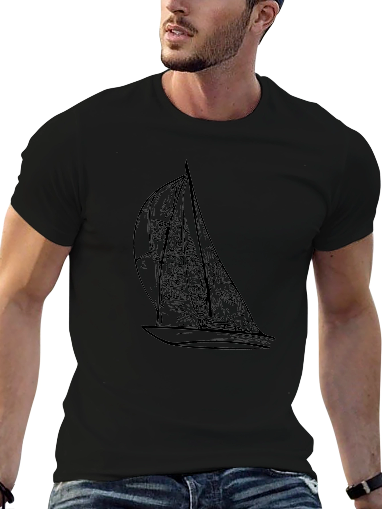 Sailing Graphic Tee - Black Cotton Comfort
